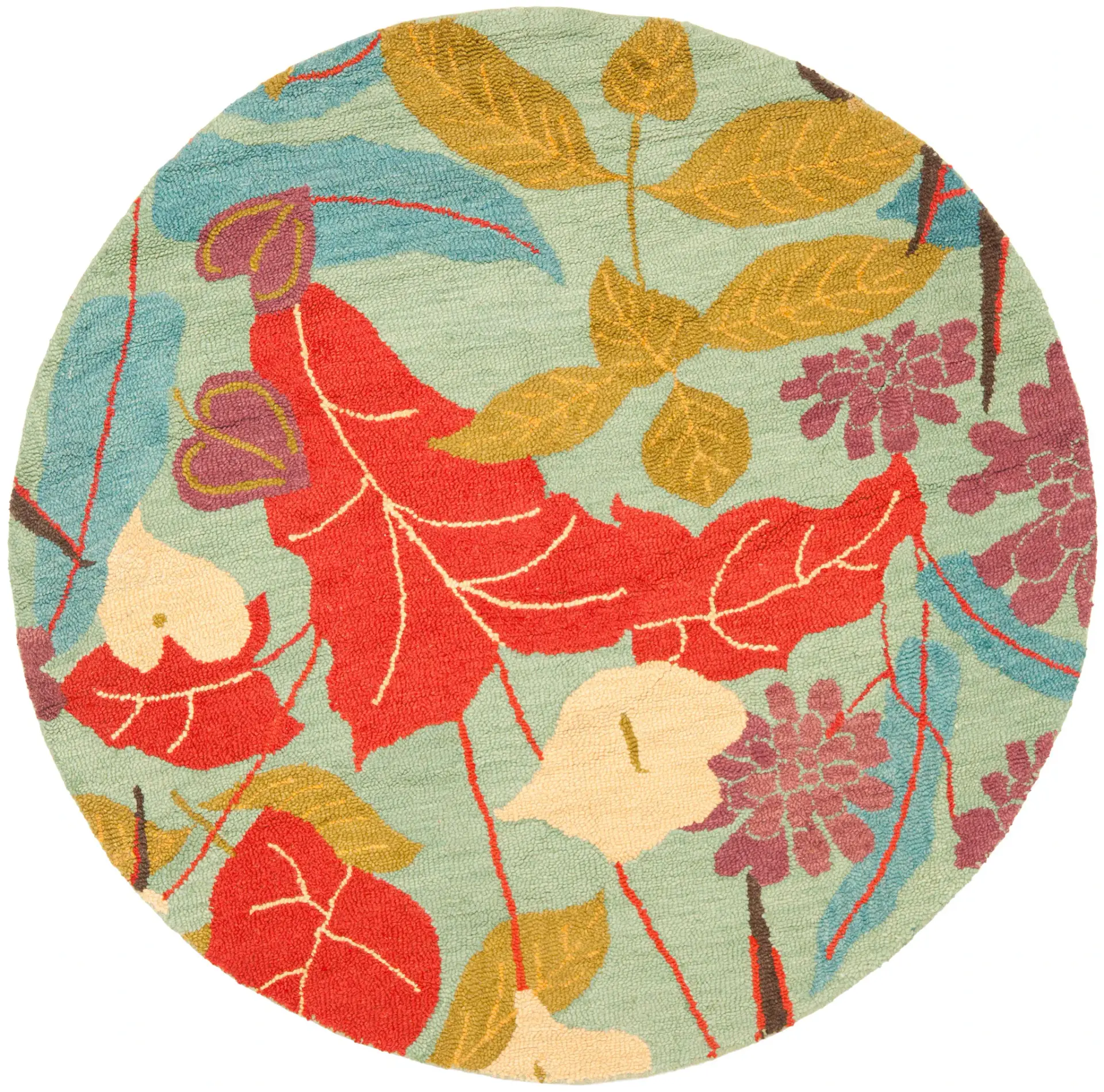 Blossom Tropical Leaf Hand-Hooked Wool Rug
