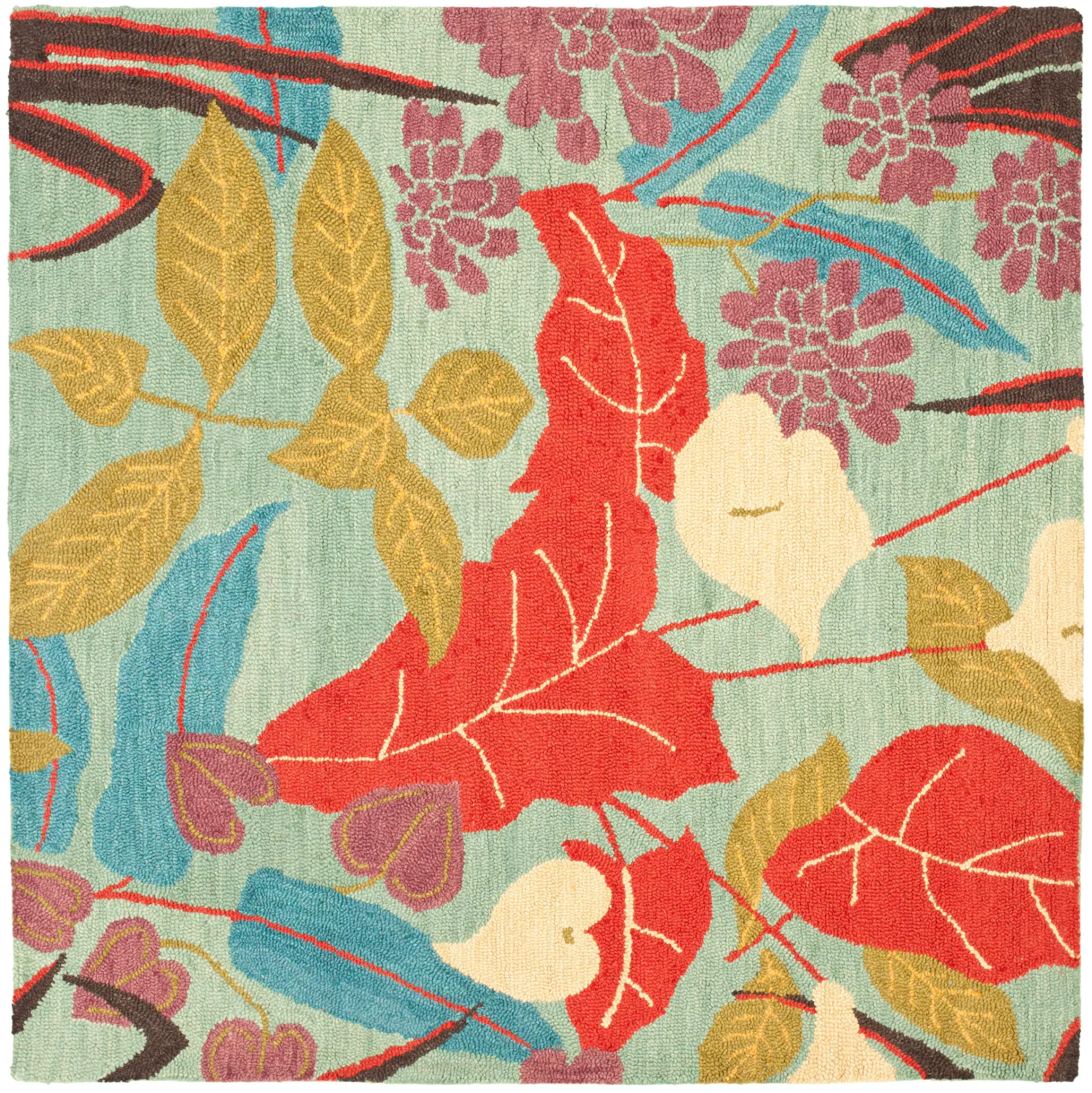 Blossom Tropical Leaf Hand-Hooked Wool Rug