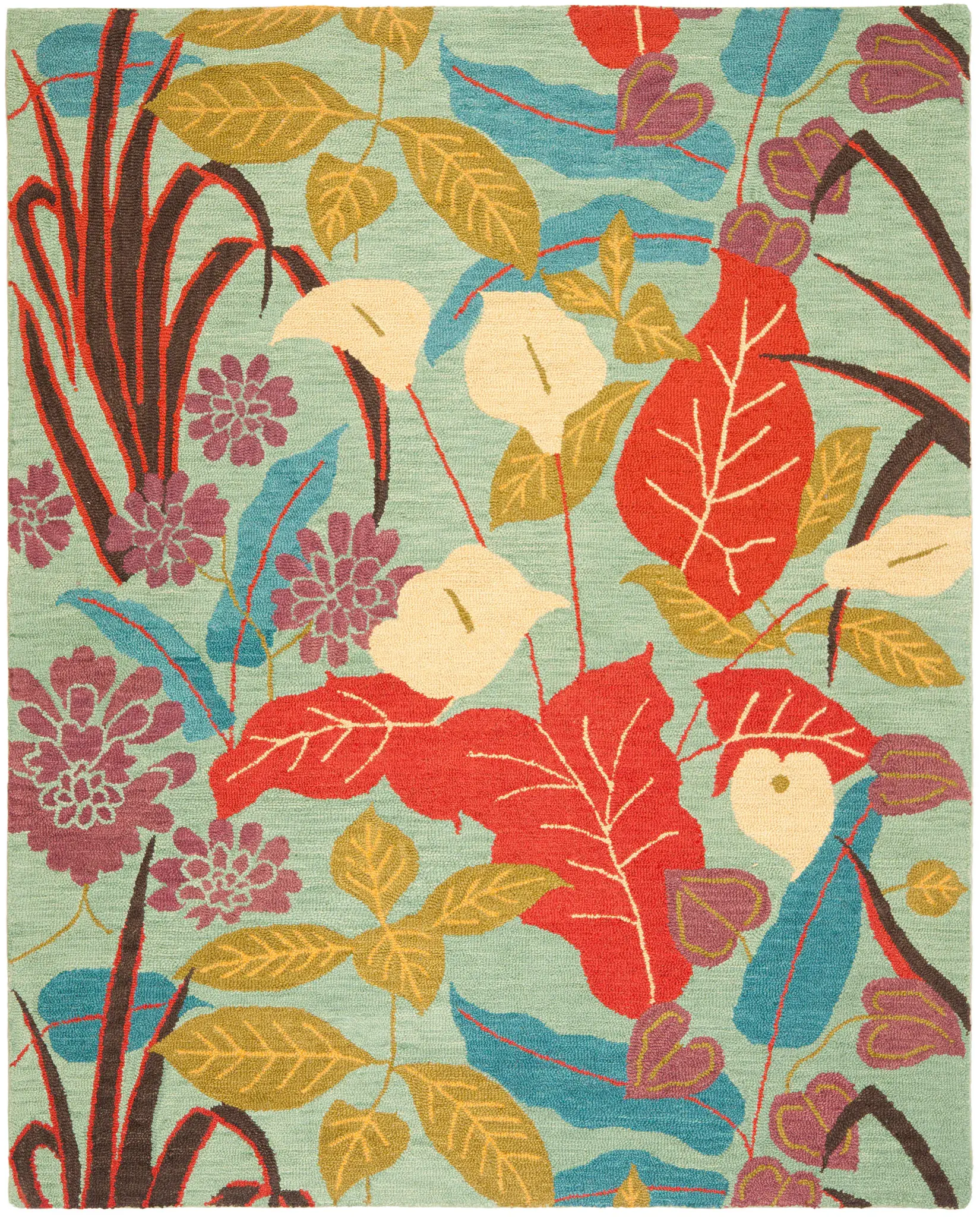 Blossom Tropical Leaf Hand-Hooked Wool Rug