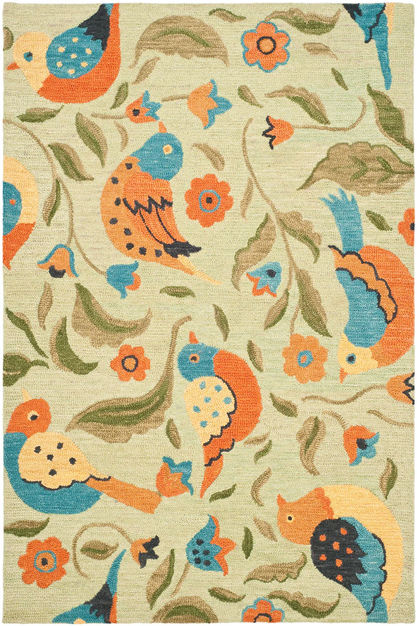 Blossom Bird And Floral Hand-Hooked Wool Rug