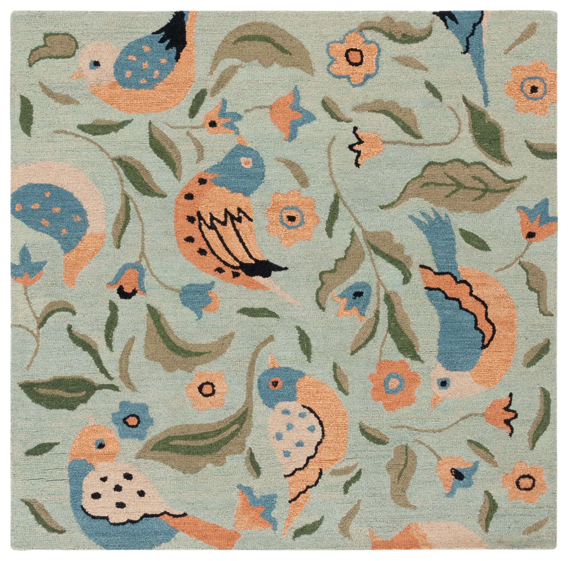 Blossom Bird And Floral Hand-Hooked Wool Rug