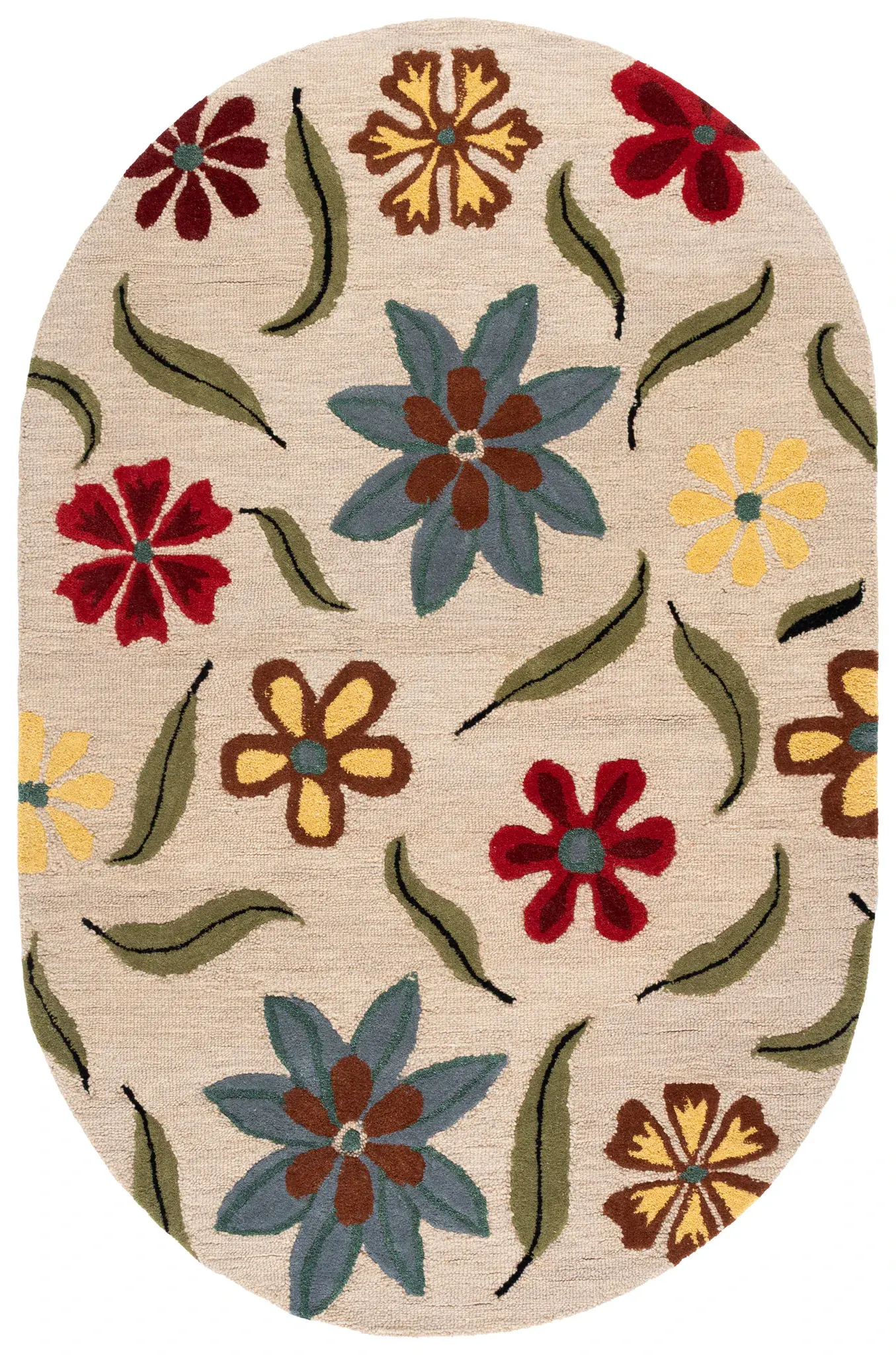 Blossom Floral And Leaf Hand-Hooked Wool Rug