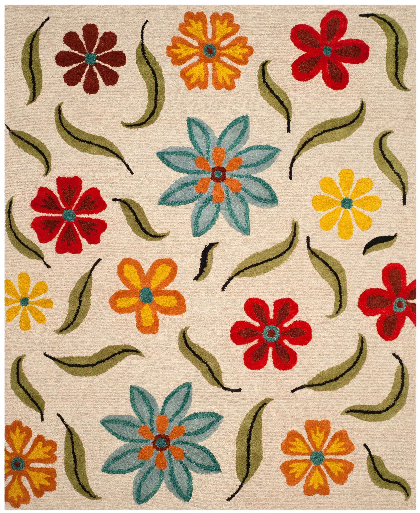 Blossom Floral And Leaf Hand-Hooked Wool Rug