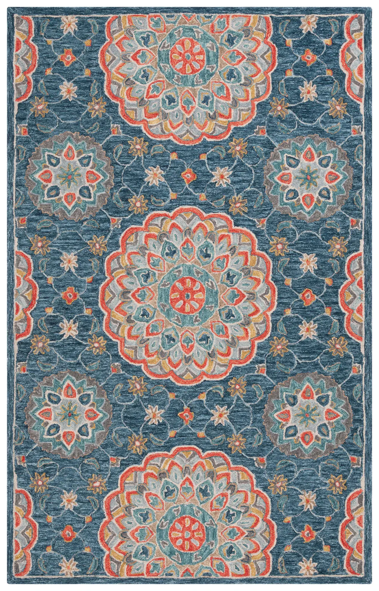 Blossom Floral Scalloped Rosette Hand-Tufted Wool Rug