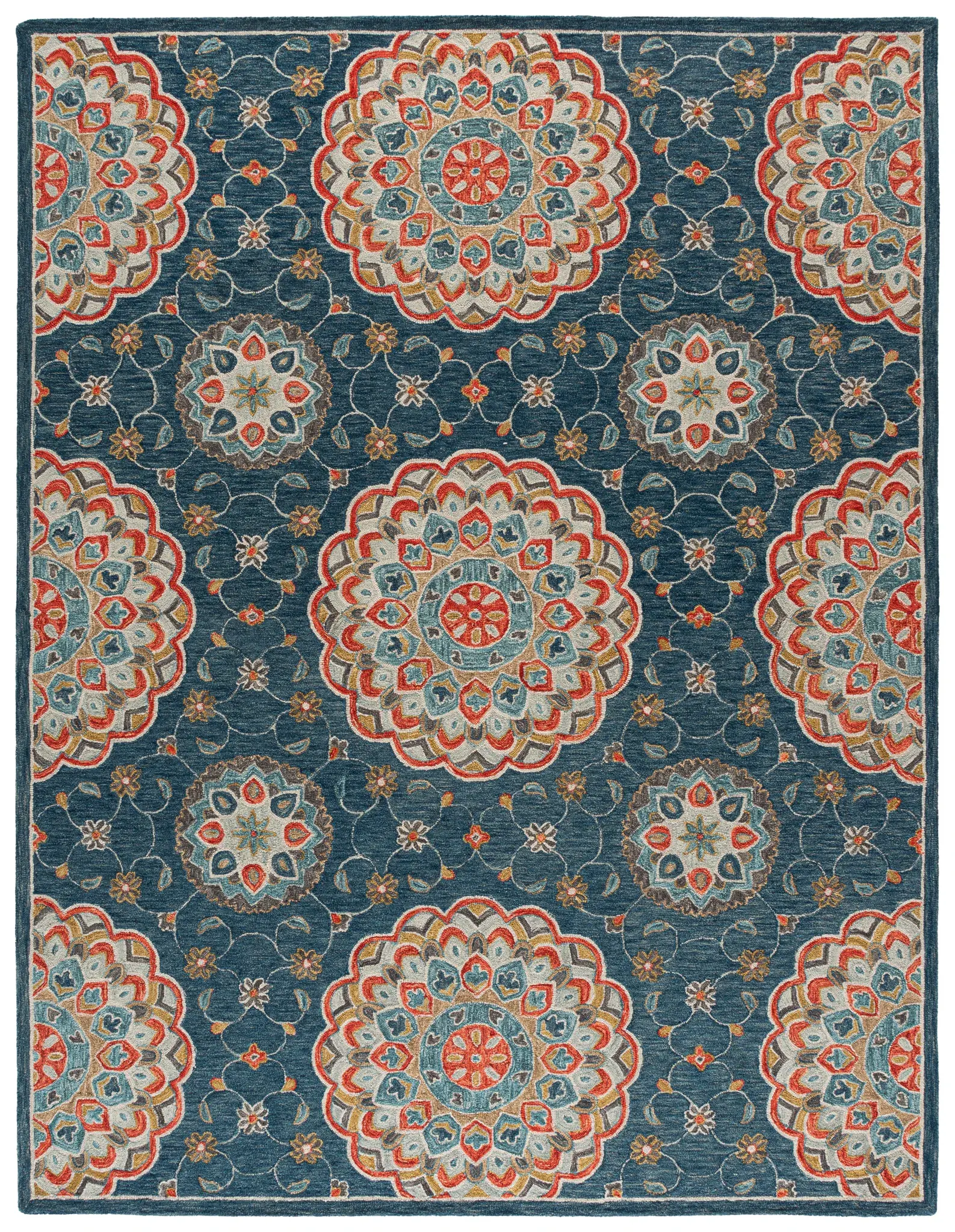 Blossom Floral Scalloped Rosette Hand-Tufted Wool Rug
