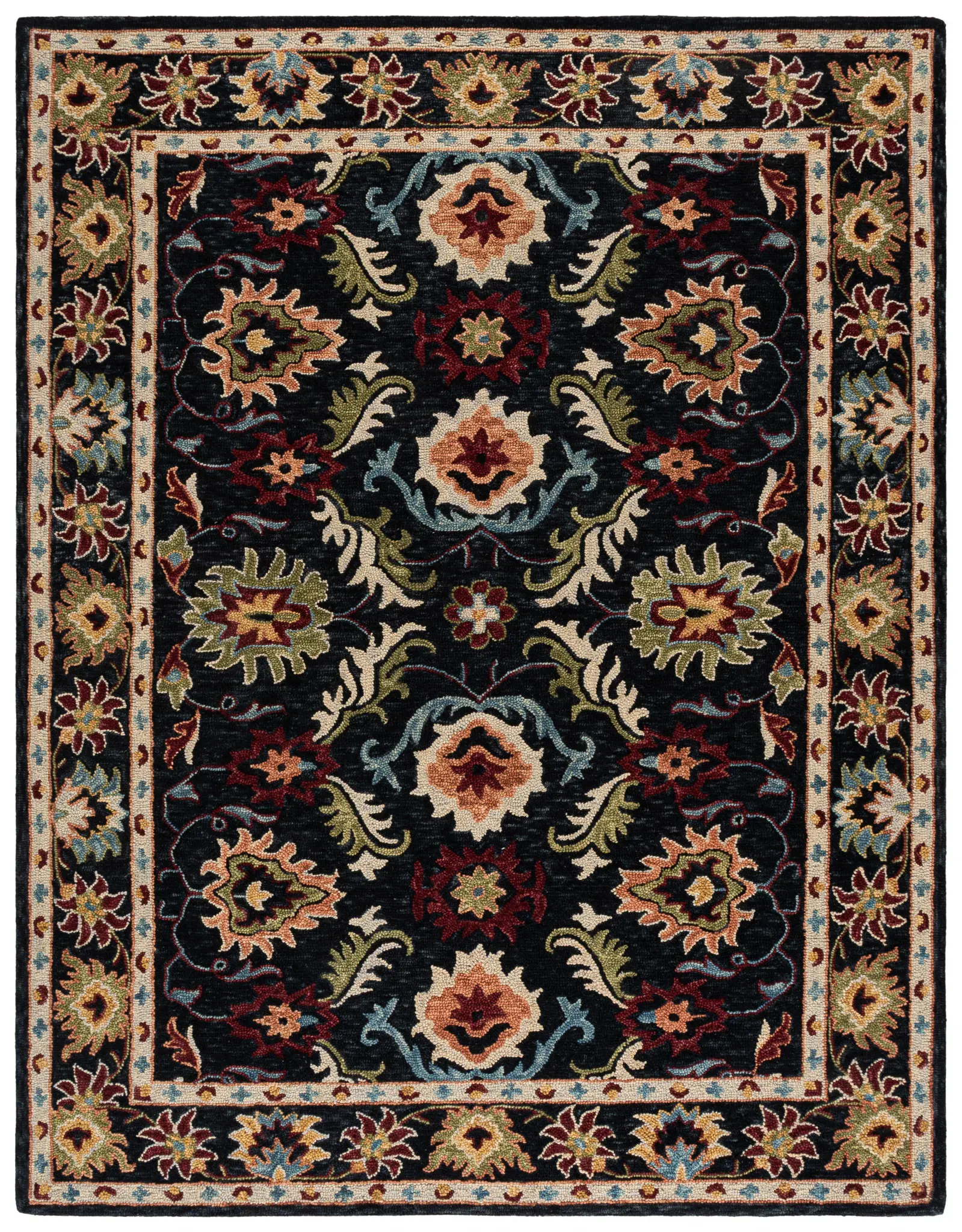 Blossom Palmette Border Hand-Tufted Wool Rug