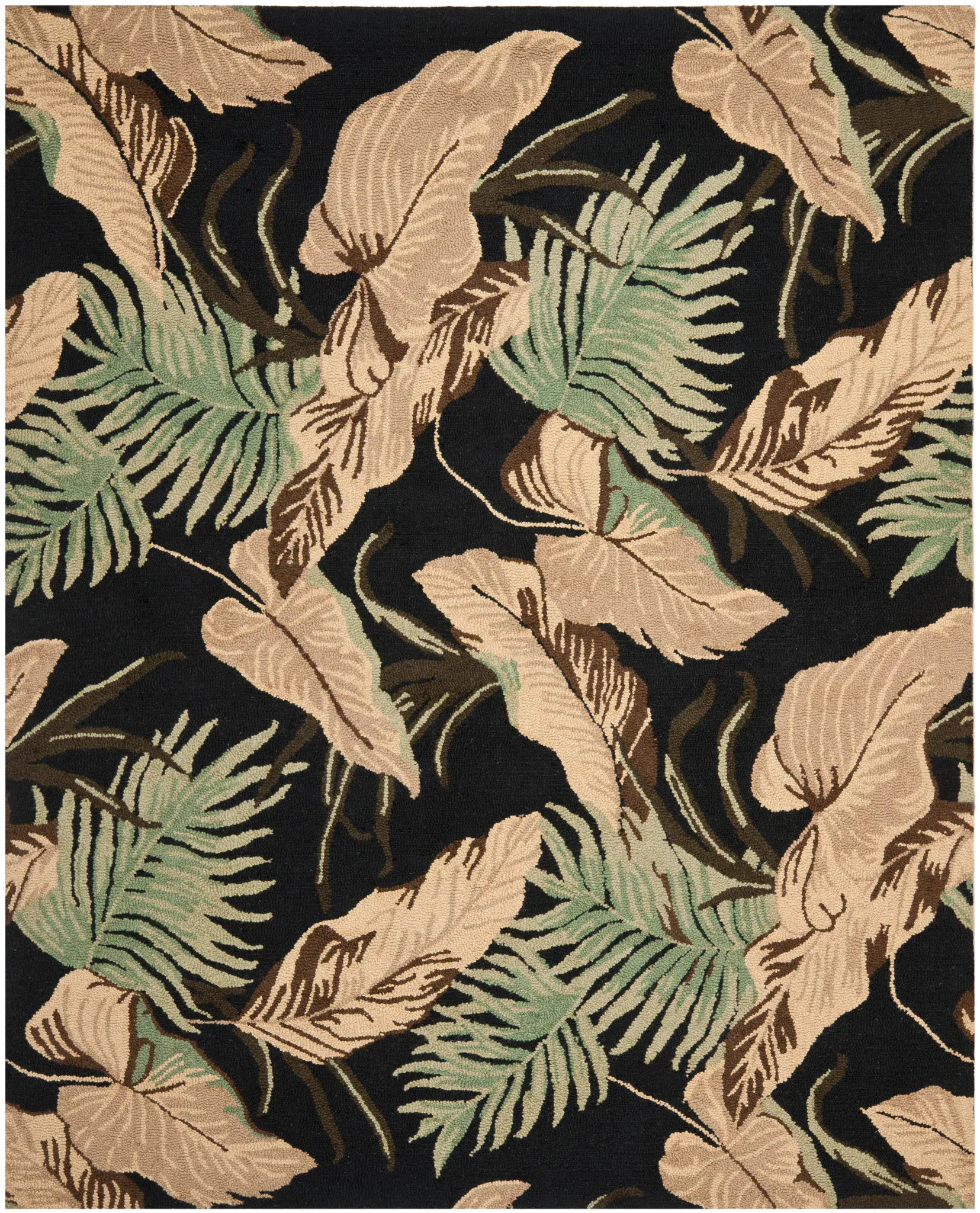 Blossom Tropical Palm Hand-Hooked Wool Rug
