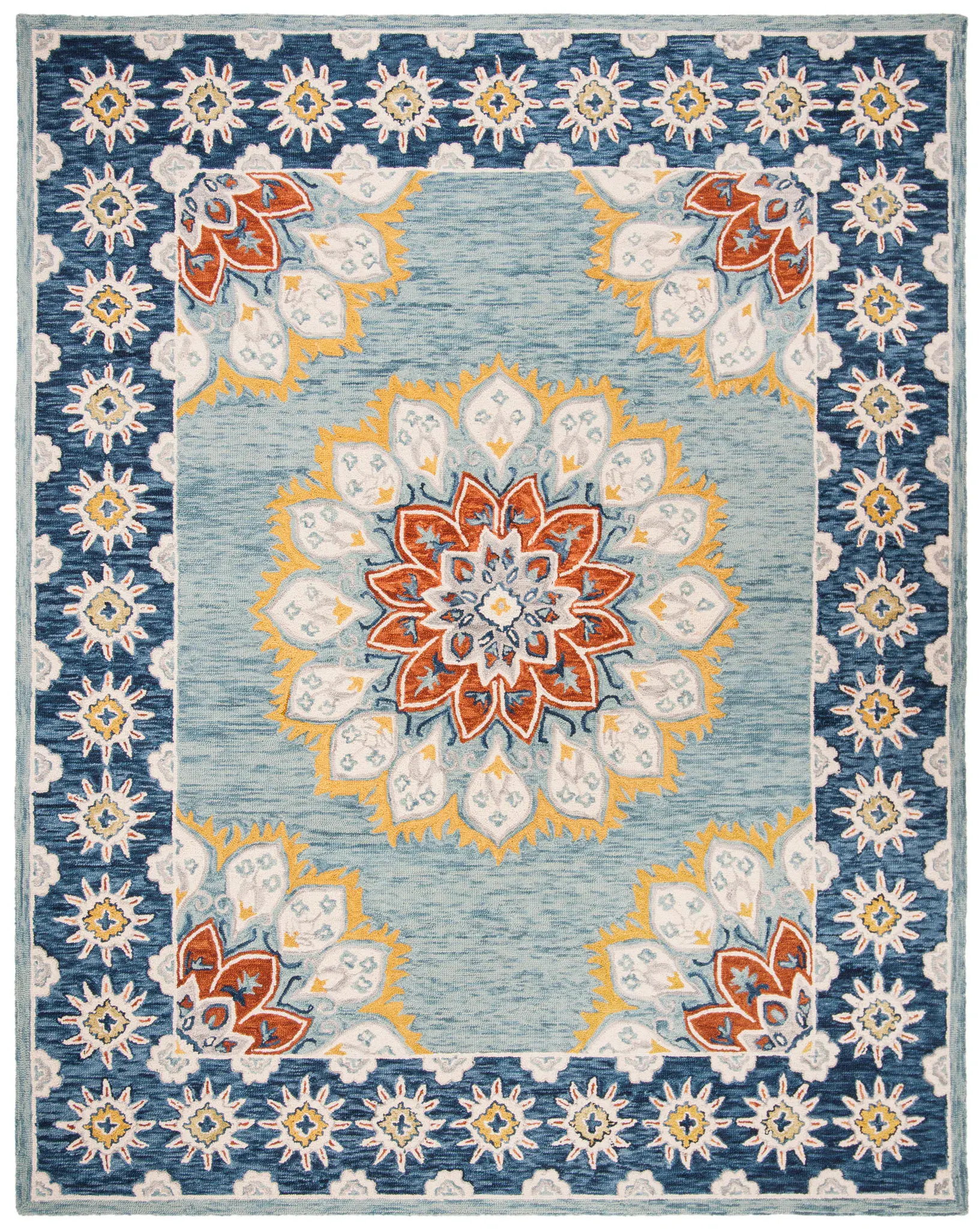 Blossom Bordered Medallion Hand-Tufted Wool Rug