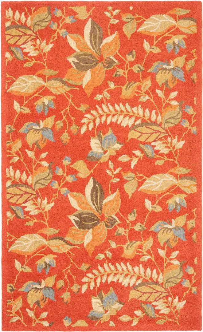 Blossom Botanical Leaf Hand-Hooked Wool Rug