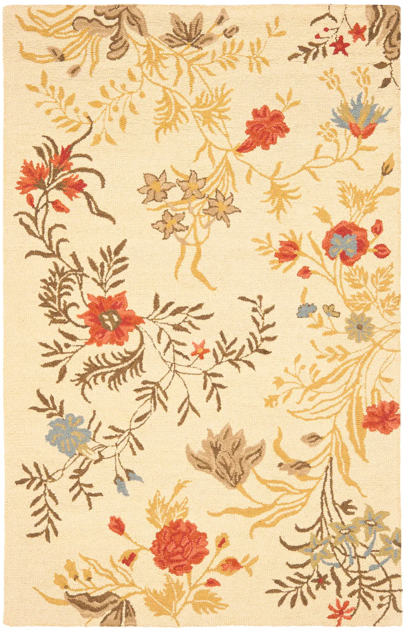 Blossom Jacobean Floral Branch Hand-Hooked Wool Rug
