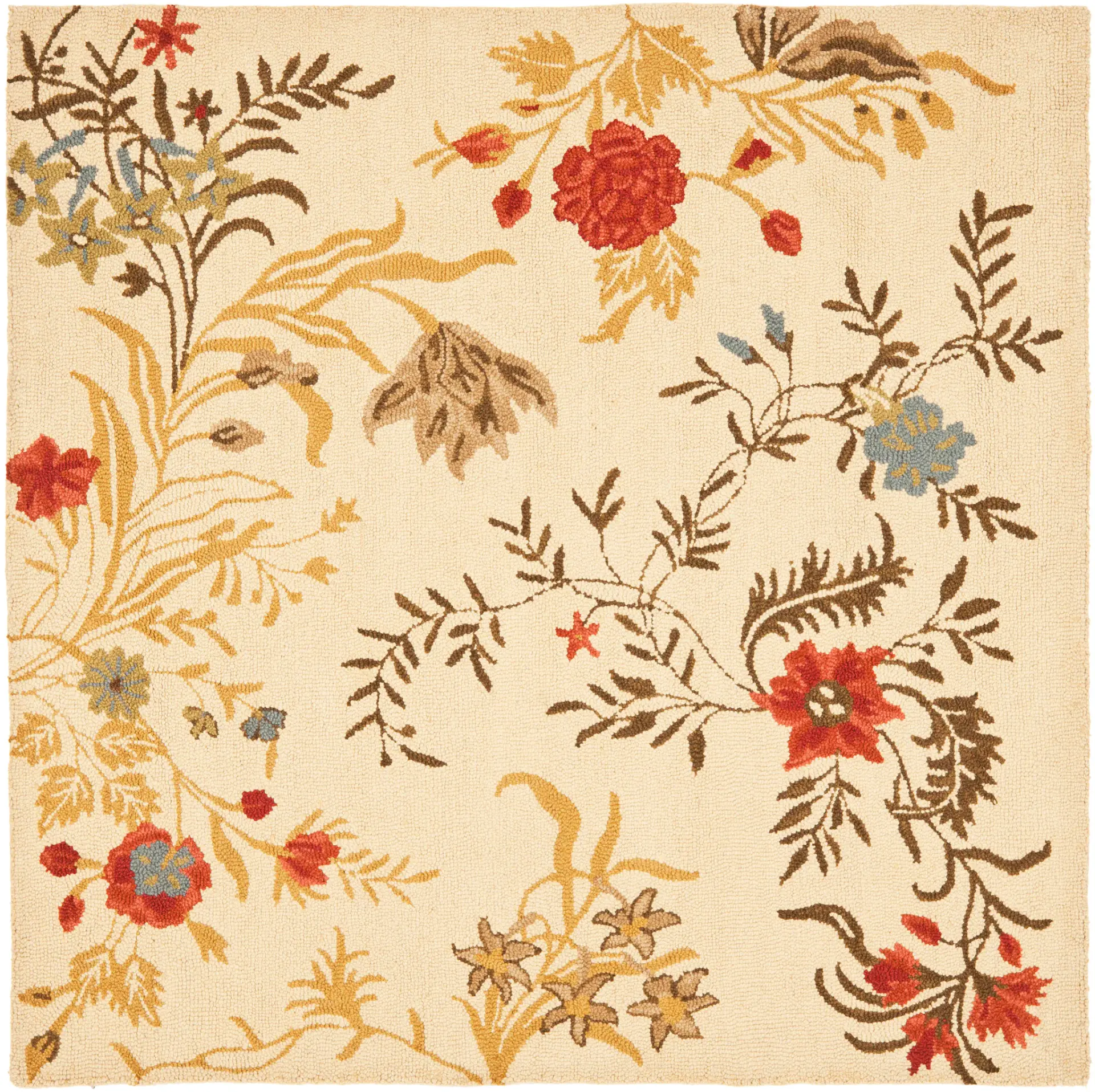 Blossom Jacobean Floral Branch Hand-Hooked Wool Rug