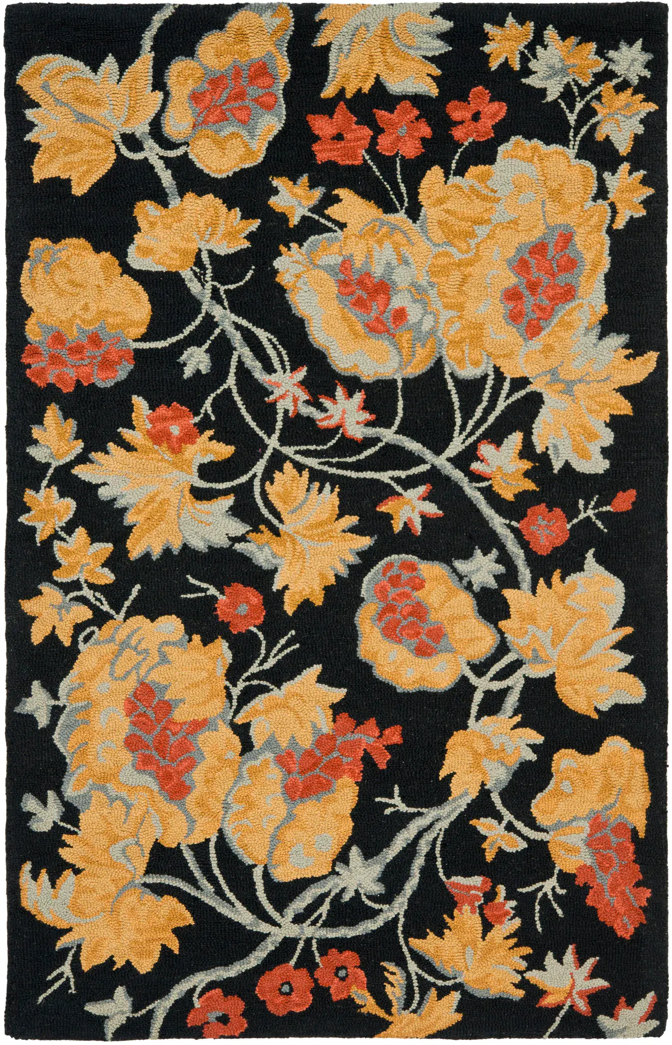 Blossom Peony Vine Hand-Hooked Wool Rug