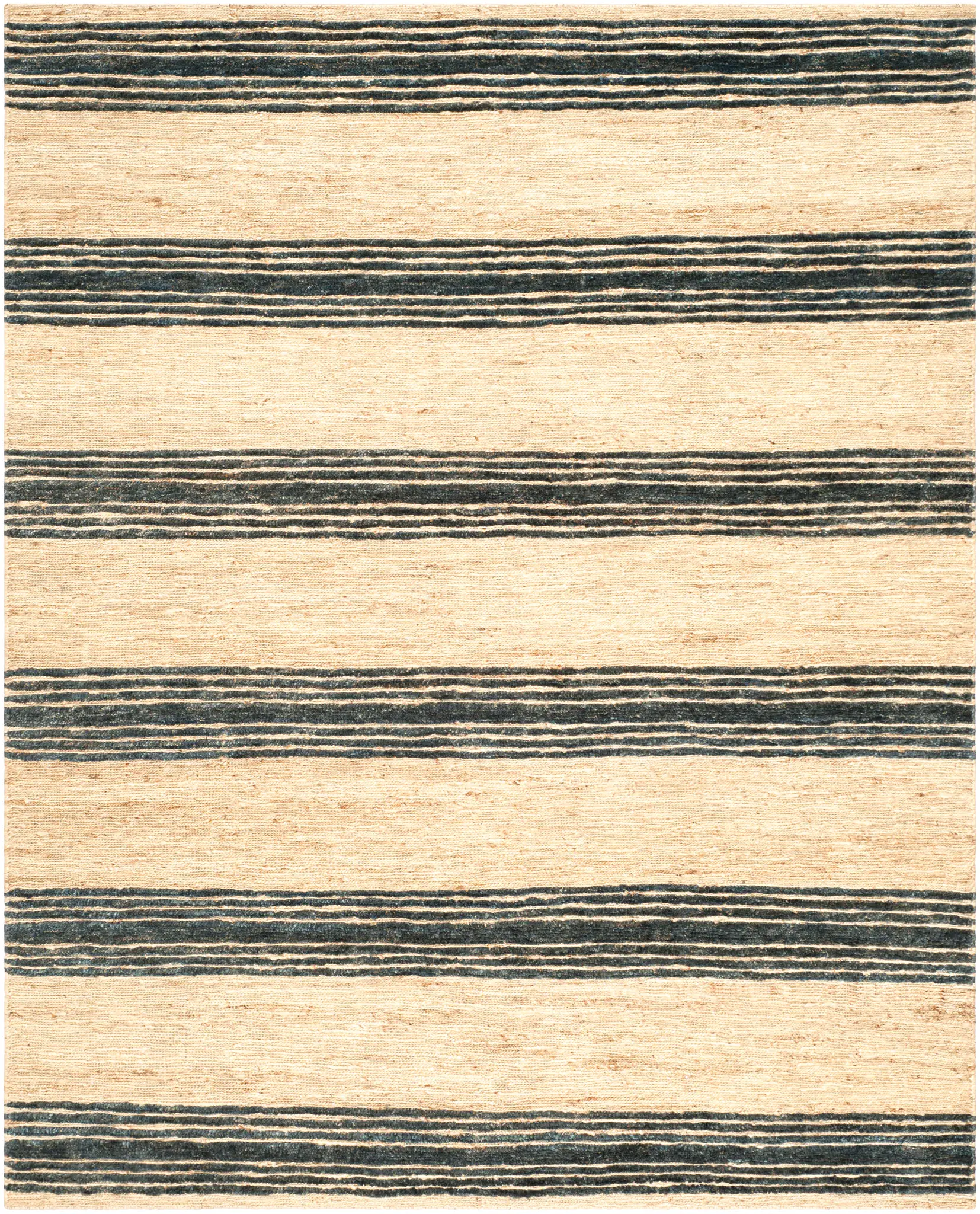 Bohemian Coastal Striped Hand-Knotted Jute Rug
