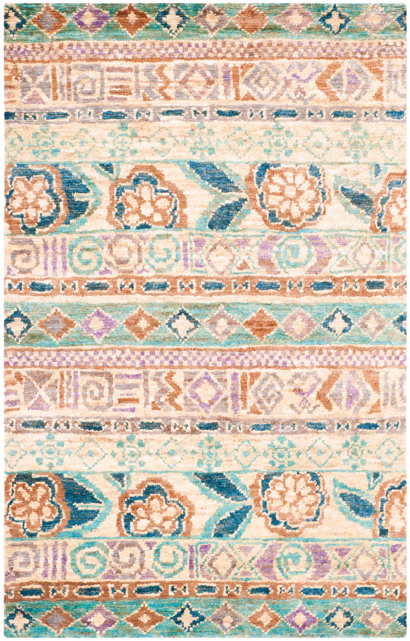 Bohemian Banded Floral Hand-Knotted Jute Rug