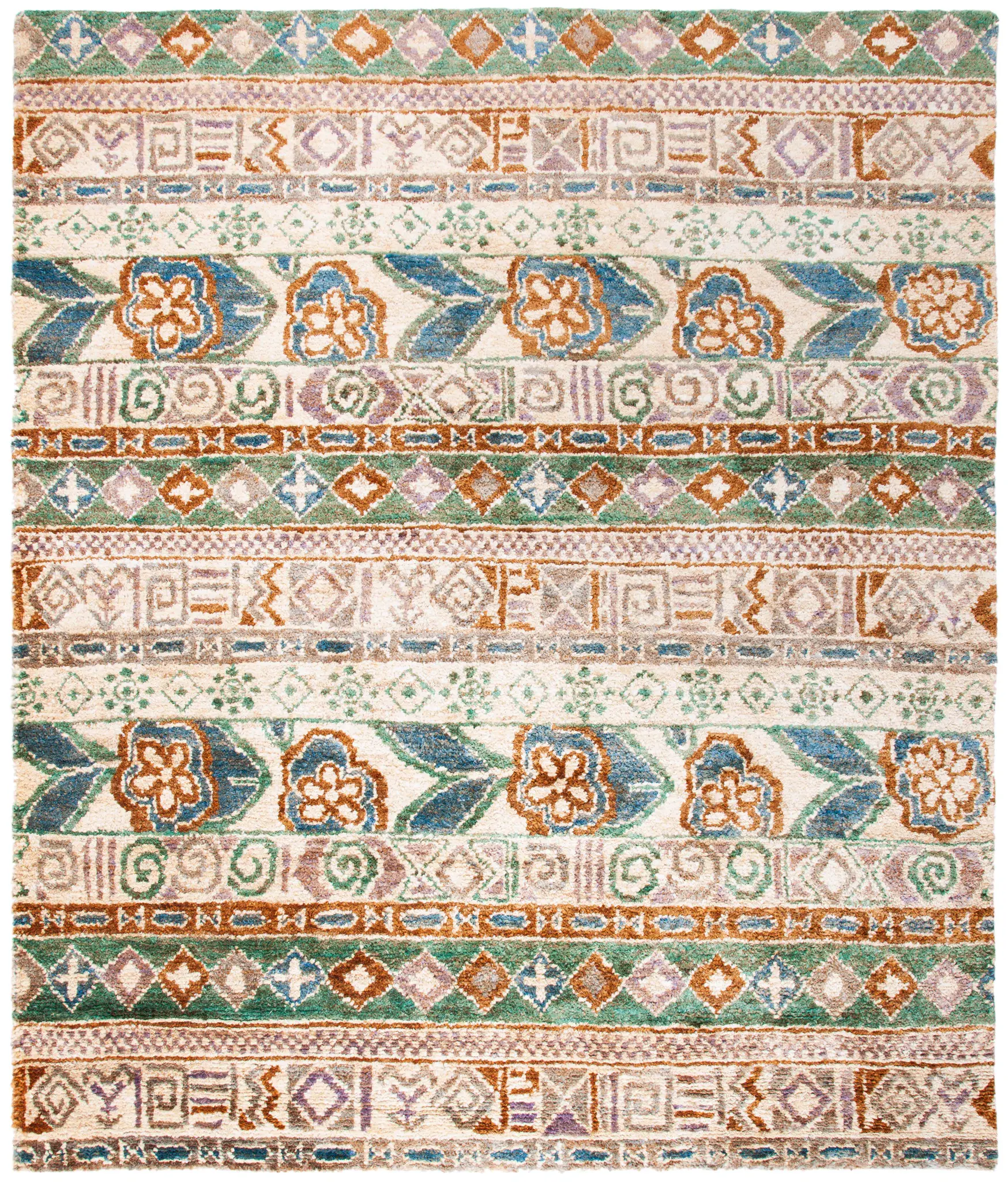 Bohemian Banded Floral Hand-Knotted Jute Rug