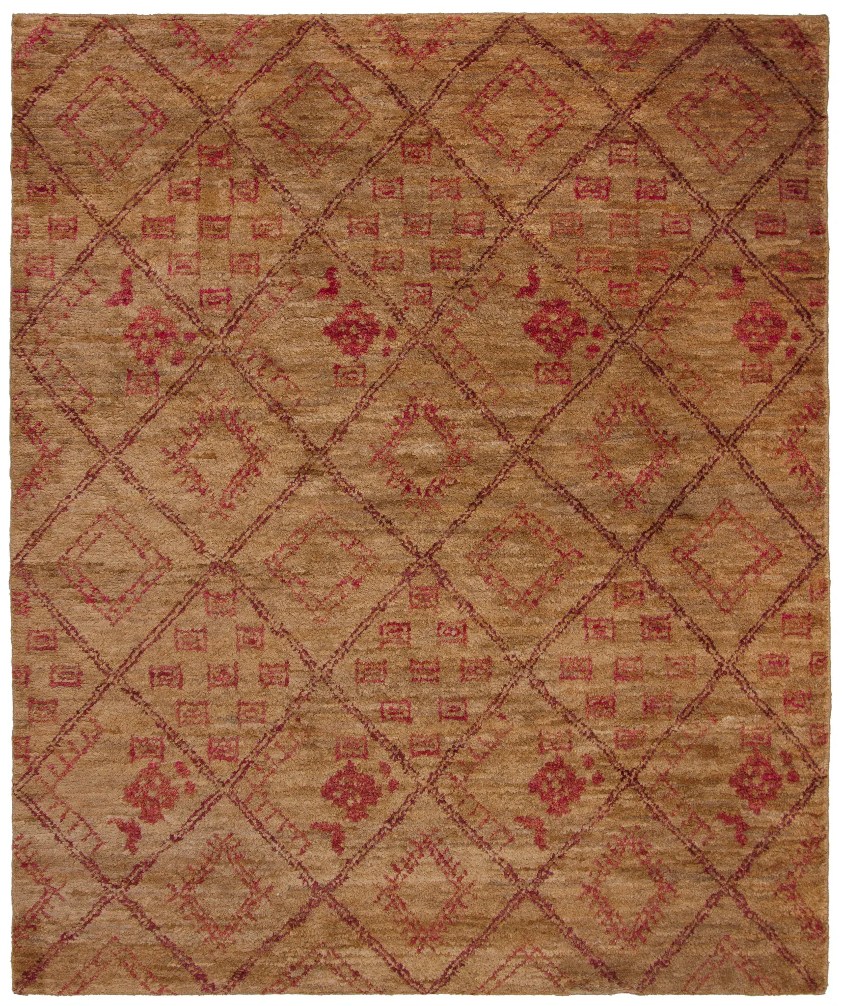 Bohemian Tribal Diamond Trellis Hand-Knotted Jute Rug