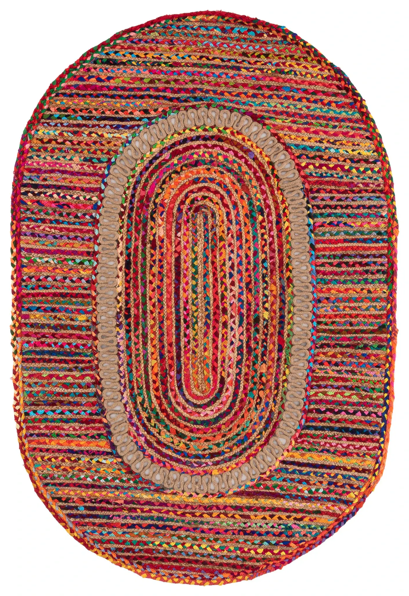 Braided Coastal Concentric Ring Hand-Woven Rug