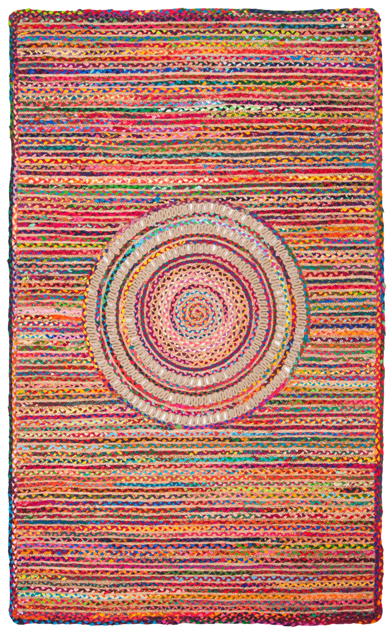 Braided Coastal Concentric Ring Hand-Woven Rug