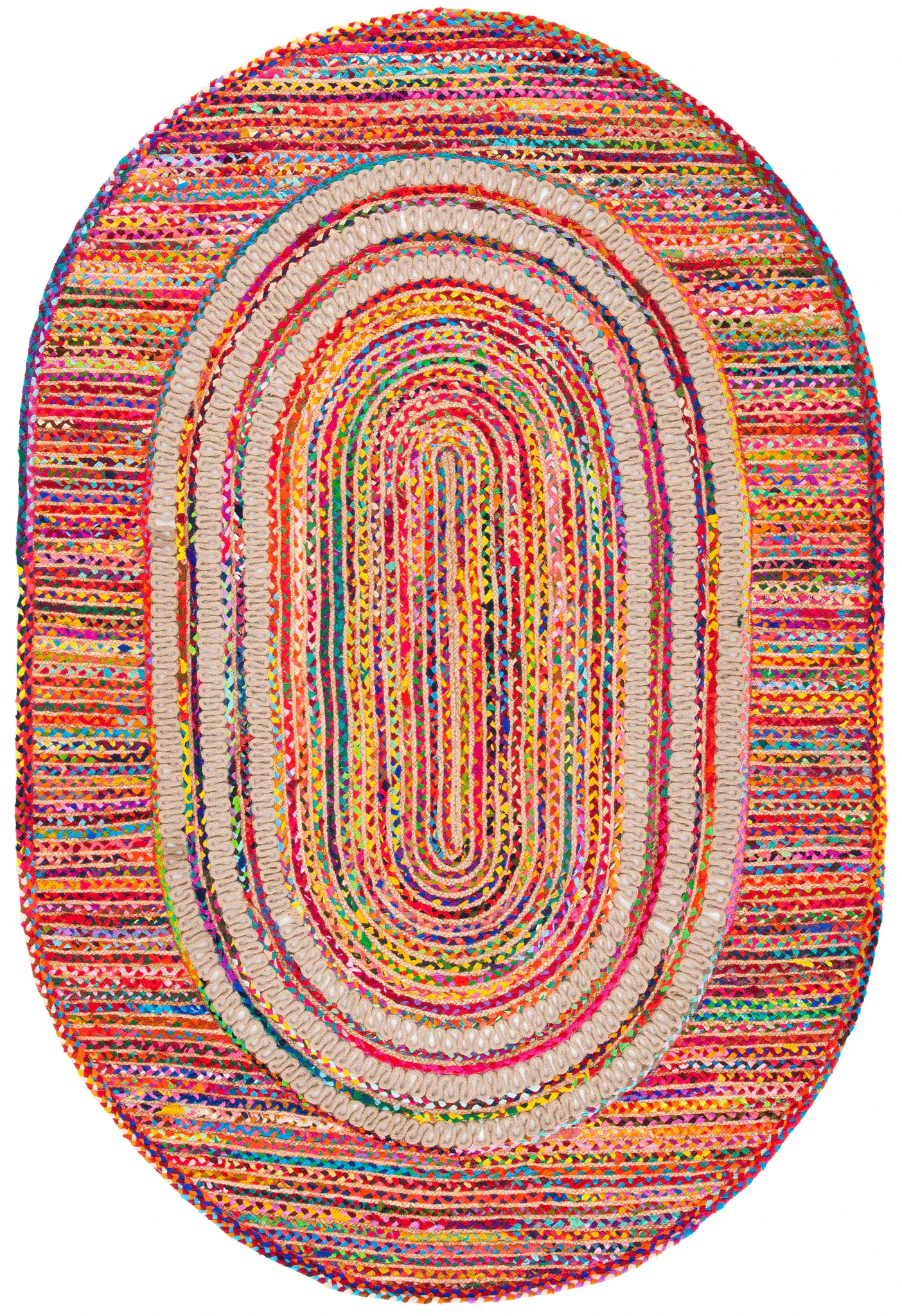 Braided Coastal Concentric Ring Hand-Woven Rug