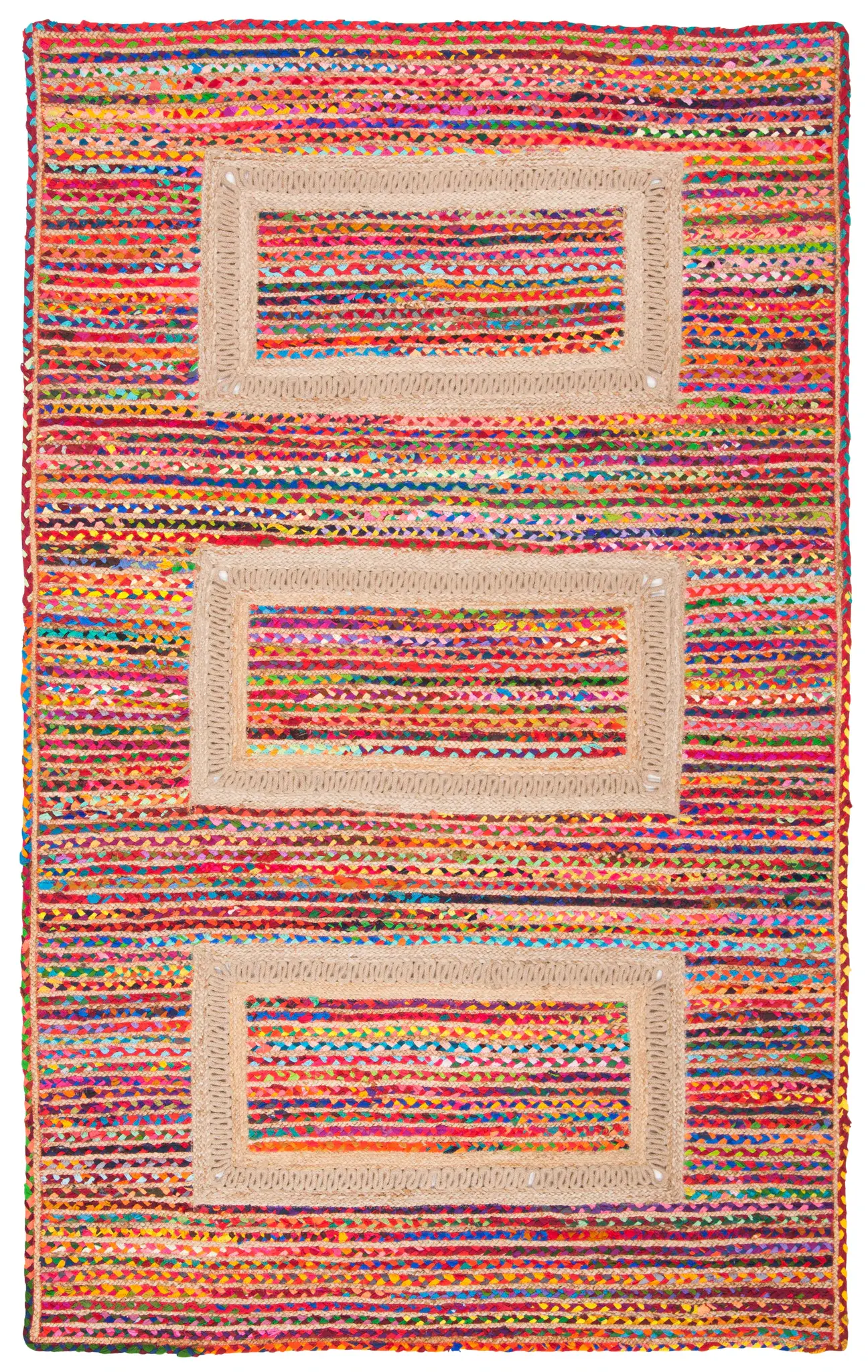 Braided Coastal Geometric Cotton & Jute Hand-Woven Rug