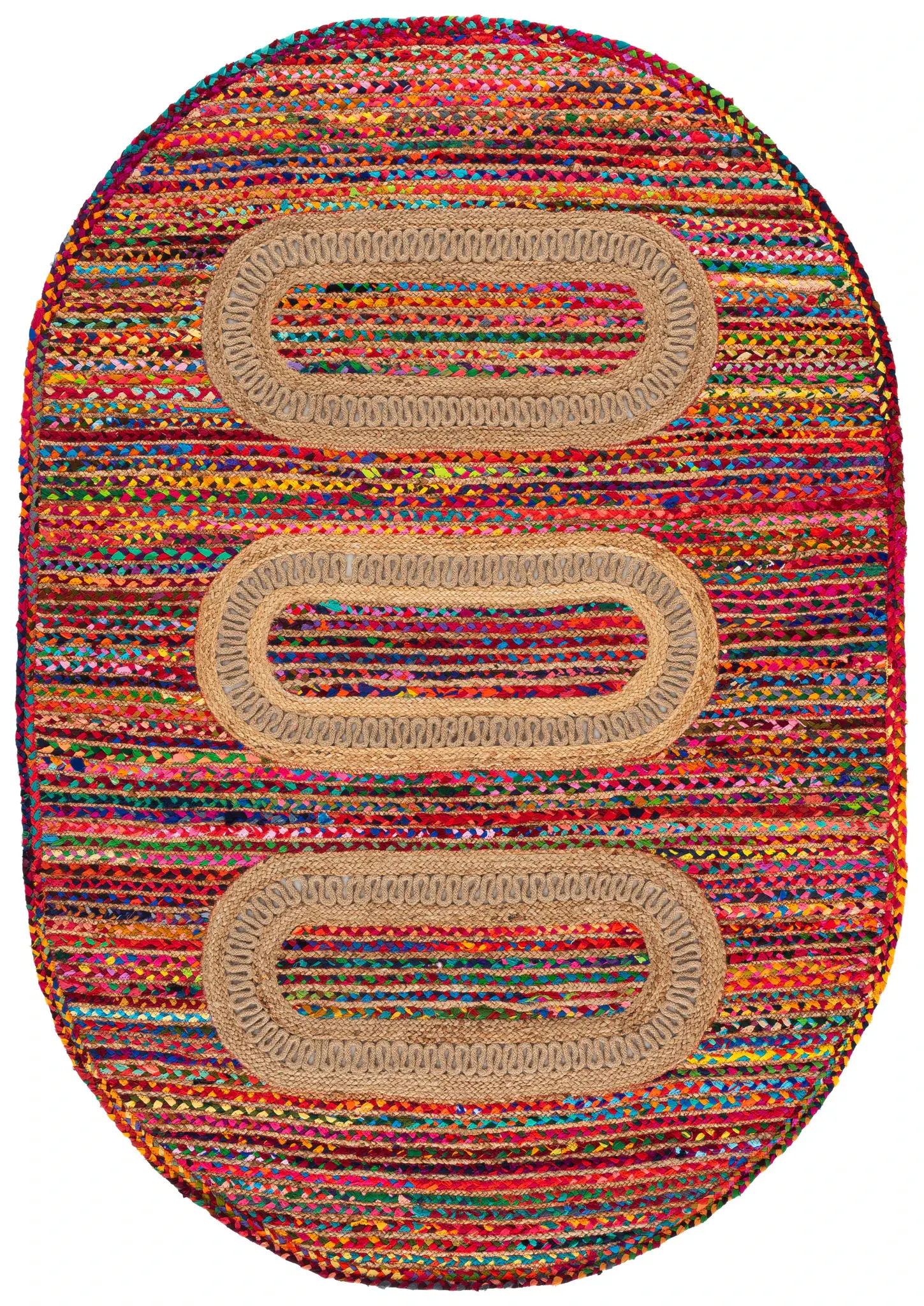 Braided Coastal Geometric Cotton & Jute Hand-Woven Rug