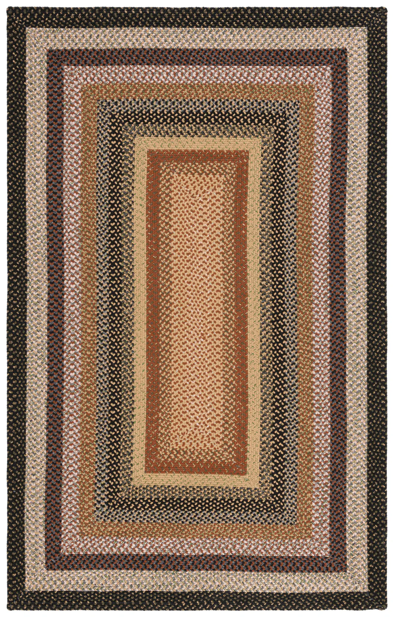 Braided Concentric Frame Washable Outdoor Rug