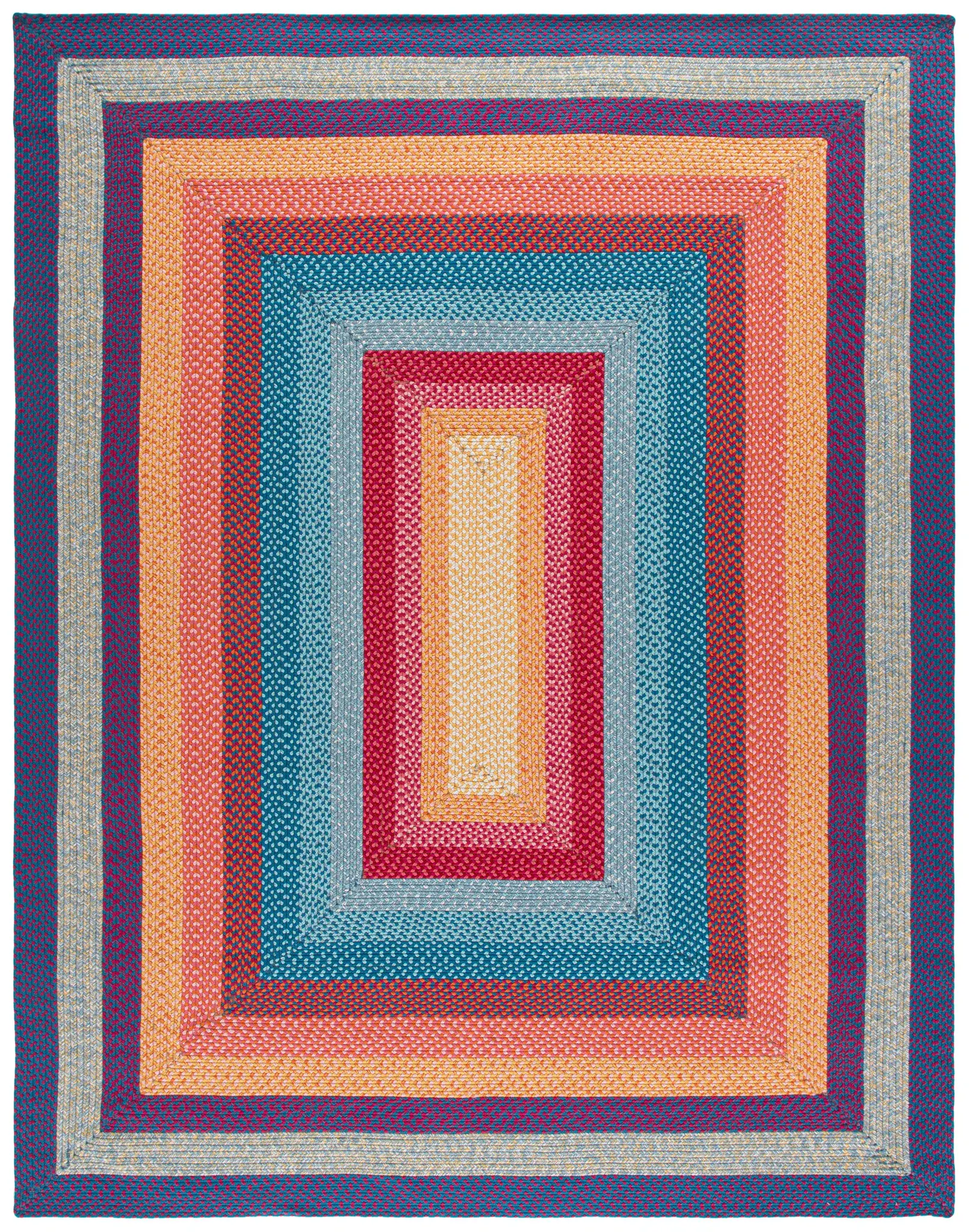 Braided Concentric Frame Washable Outdoor Rug