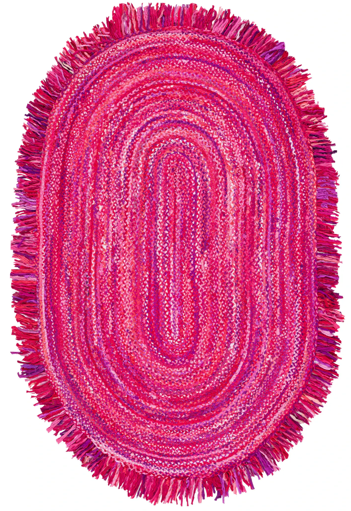 Braided Coastal Fringed Cotton Hand-Woven Rug