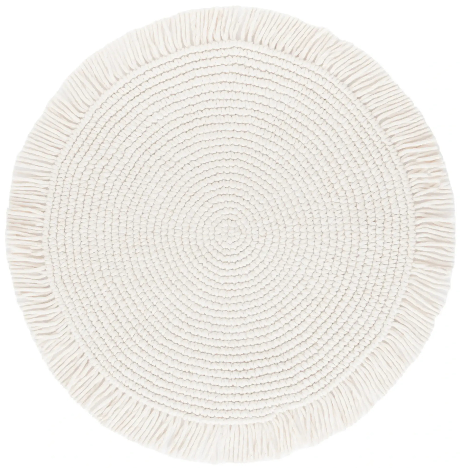 Braided Coastal Concentric Fringe Hand-Woven Wool Rug