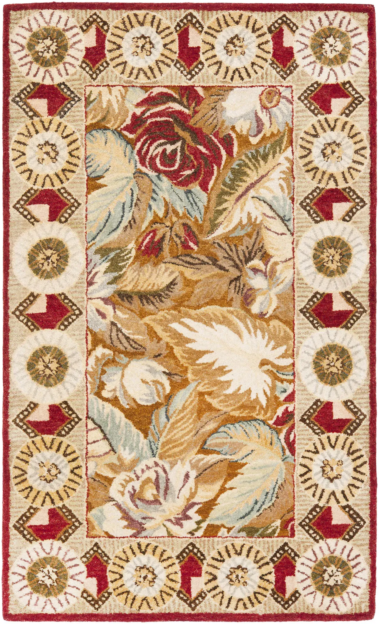 Bergama Floral Rosette Border Hand-Tufted Wool Rug