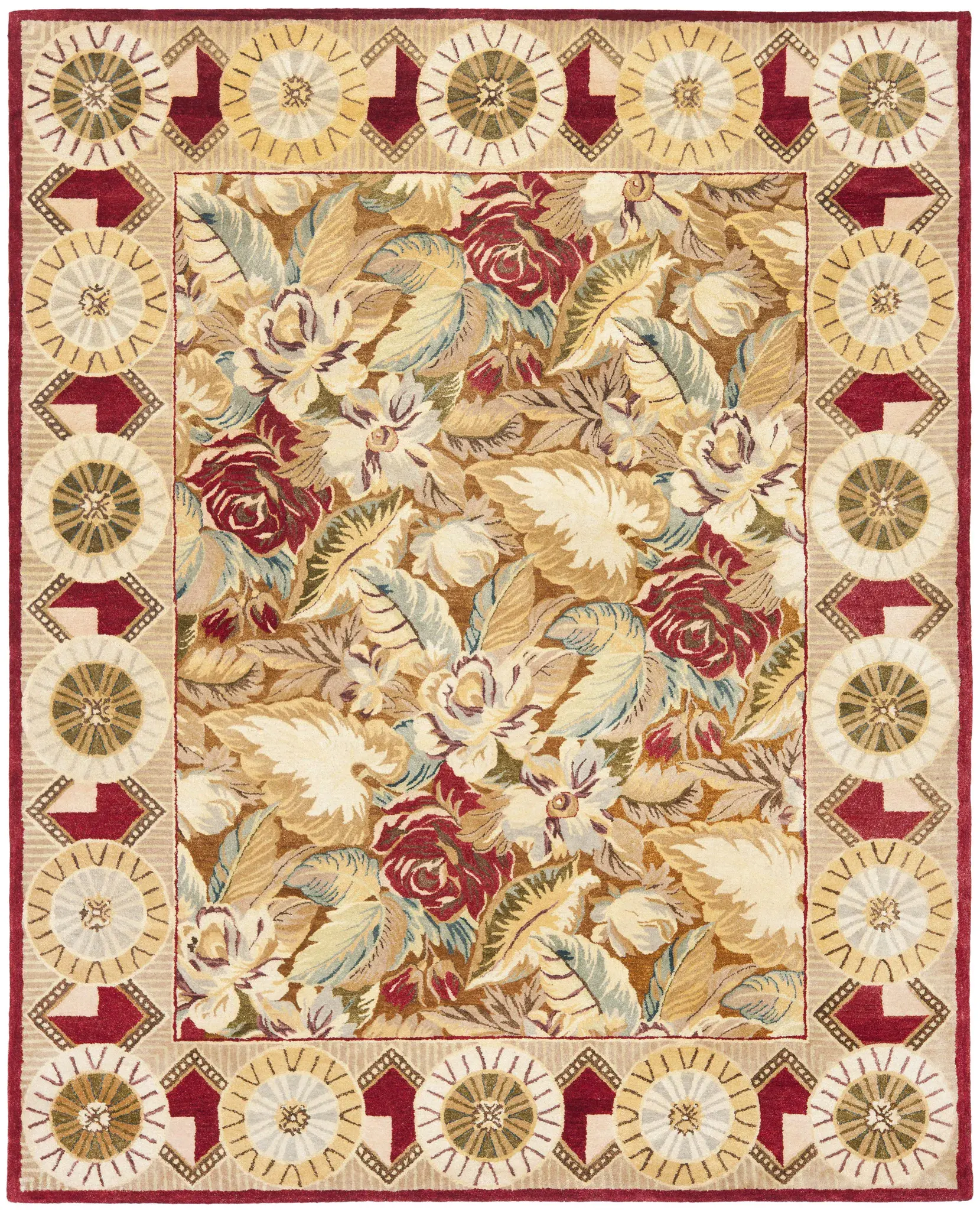 Bergama Floral Rosette Border Hand-Tufted Wool Rug