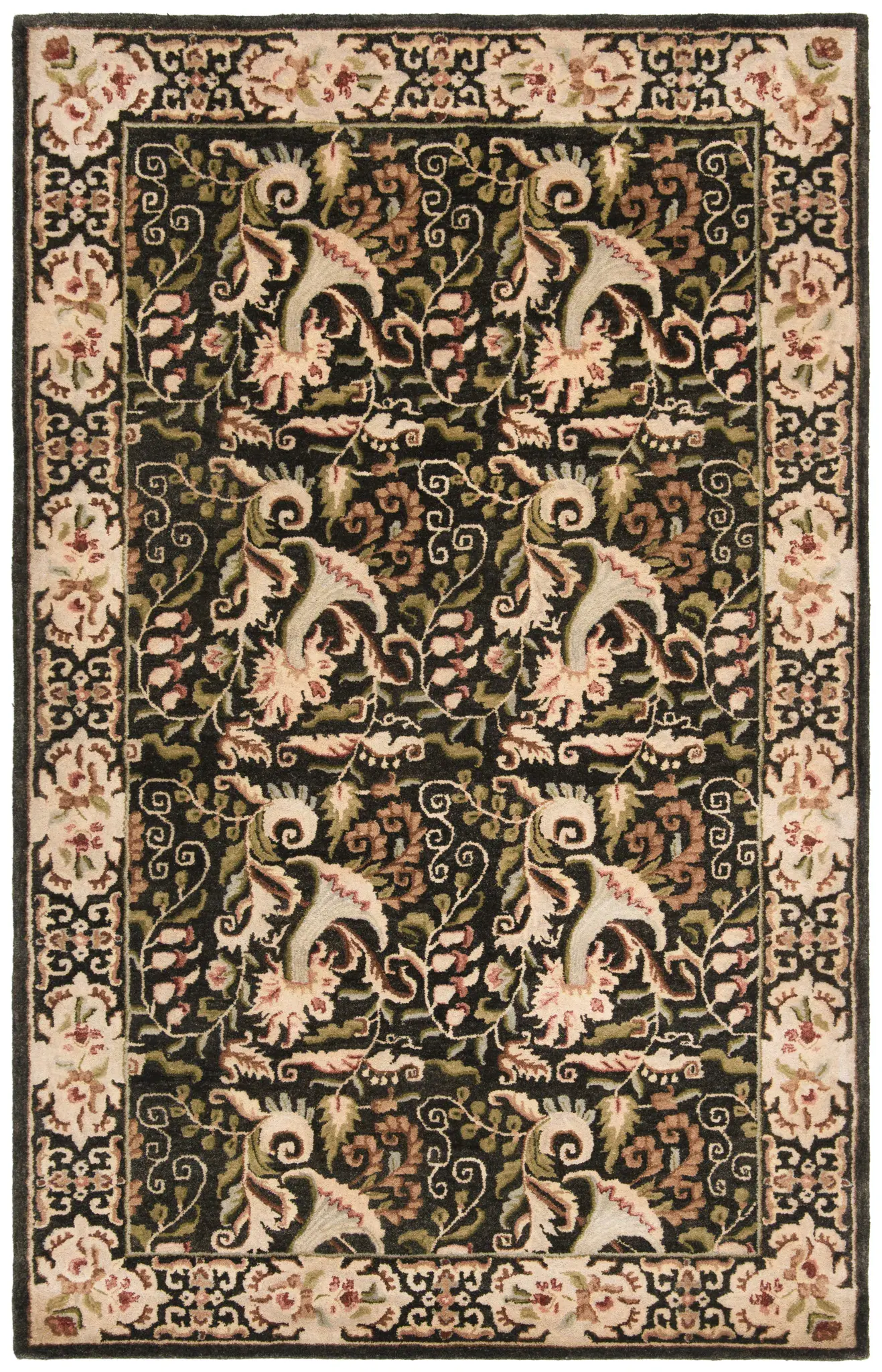 Bergama Botanical Border Hand-Tufted Wool Rug