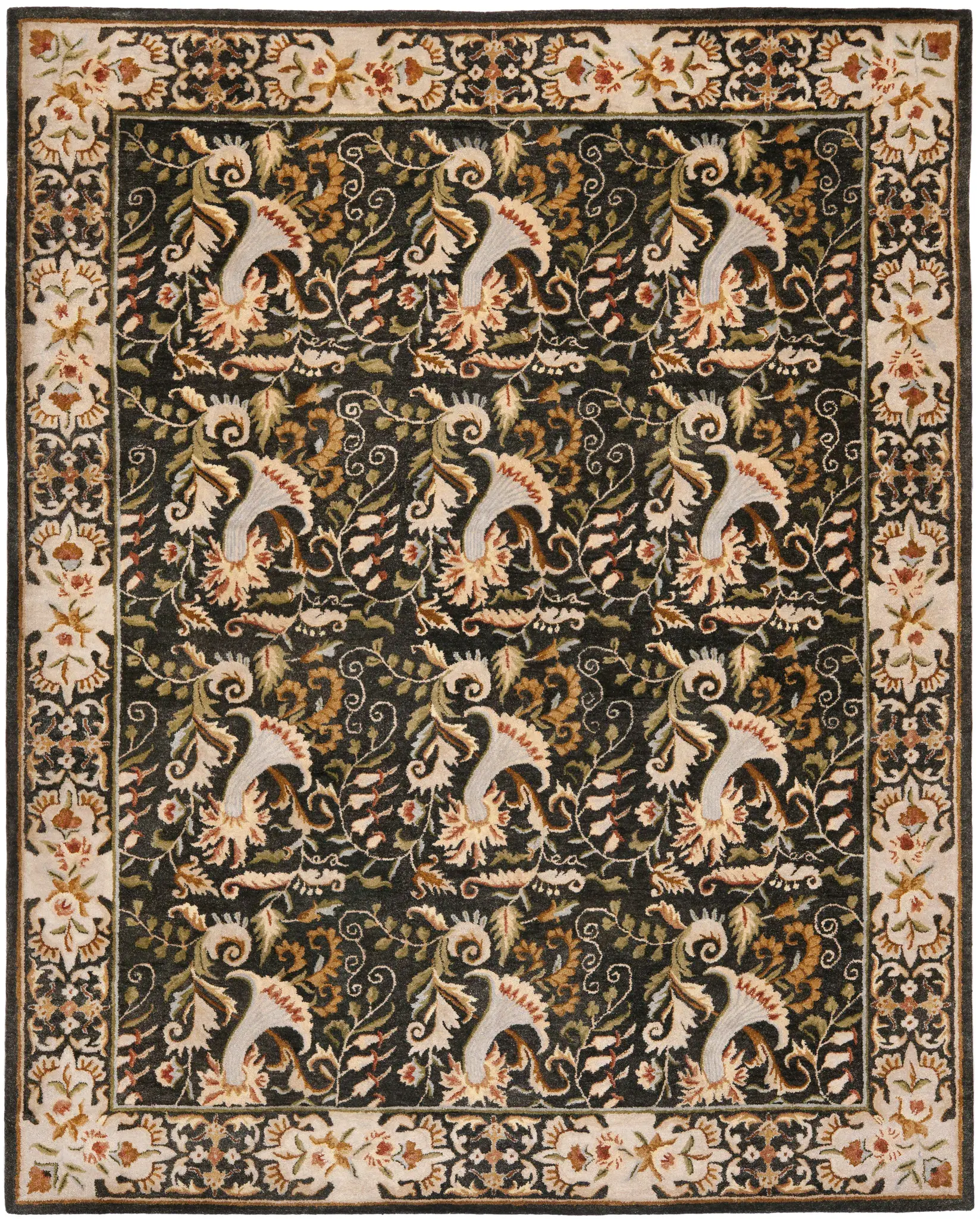 Bergama Botanical Border Hand-Tufted Wool Rug