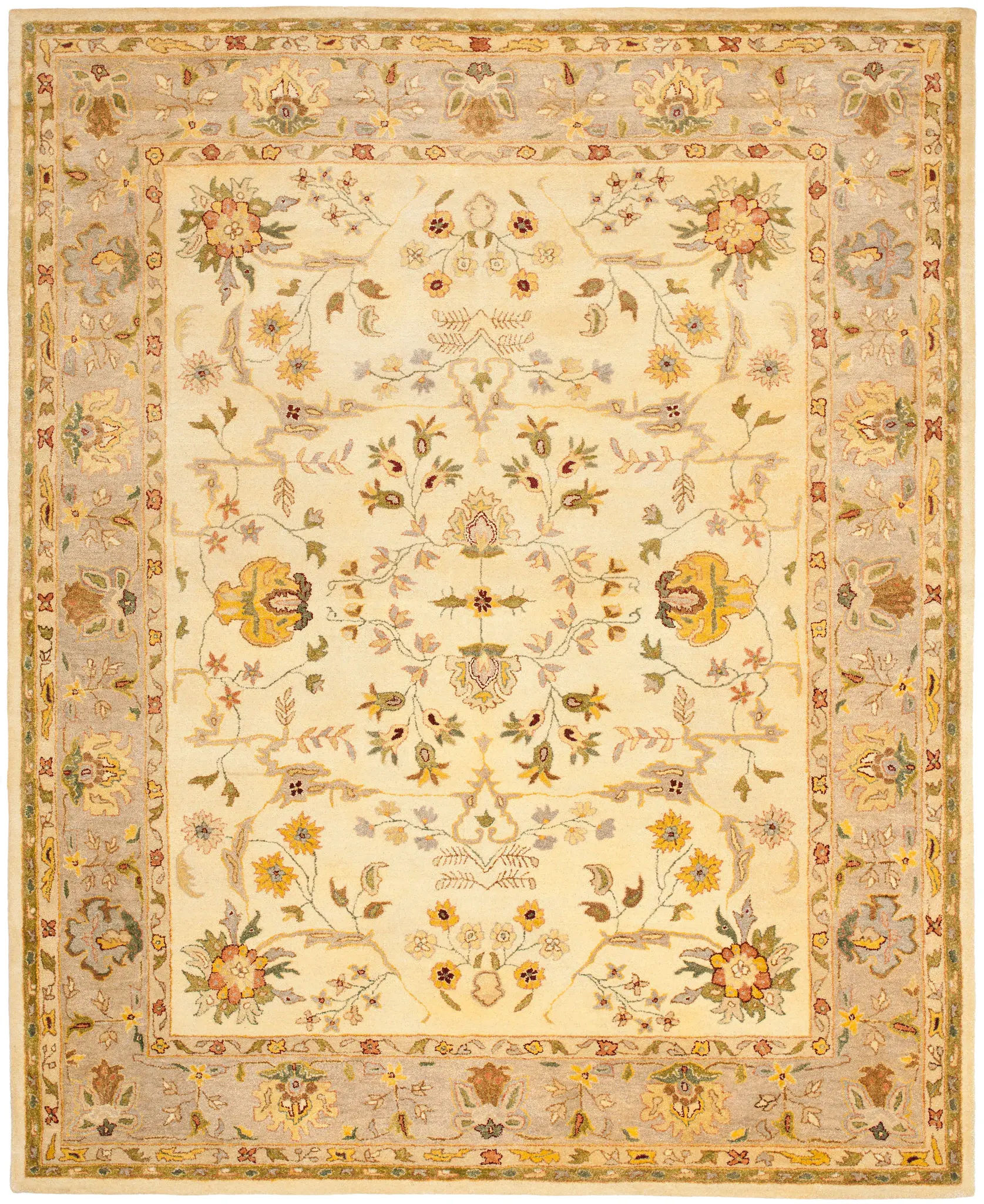 Bergama Palmette Bordered Hand-Tufted Wool Rug