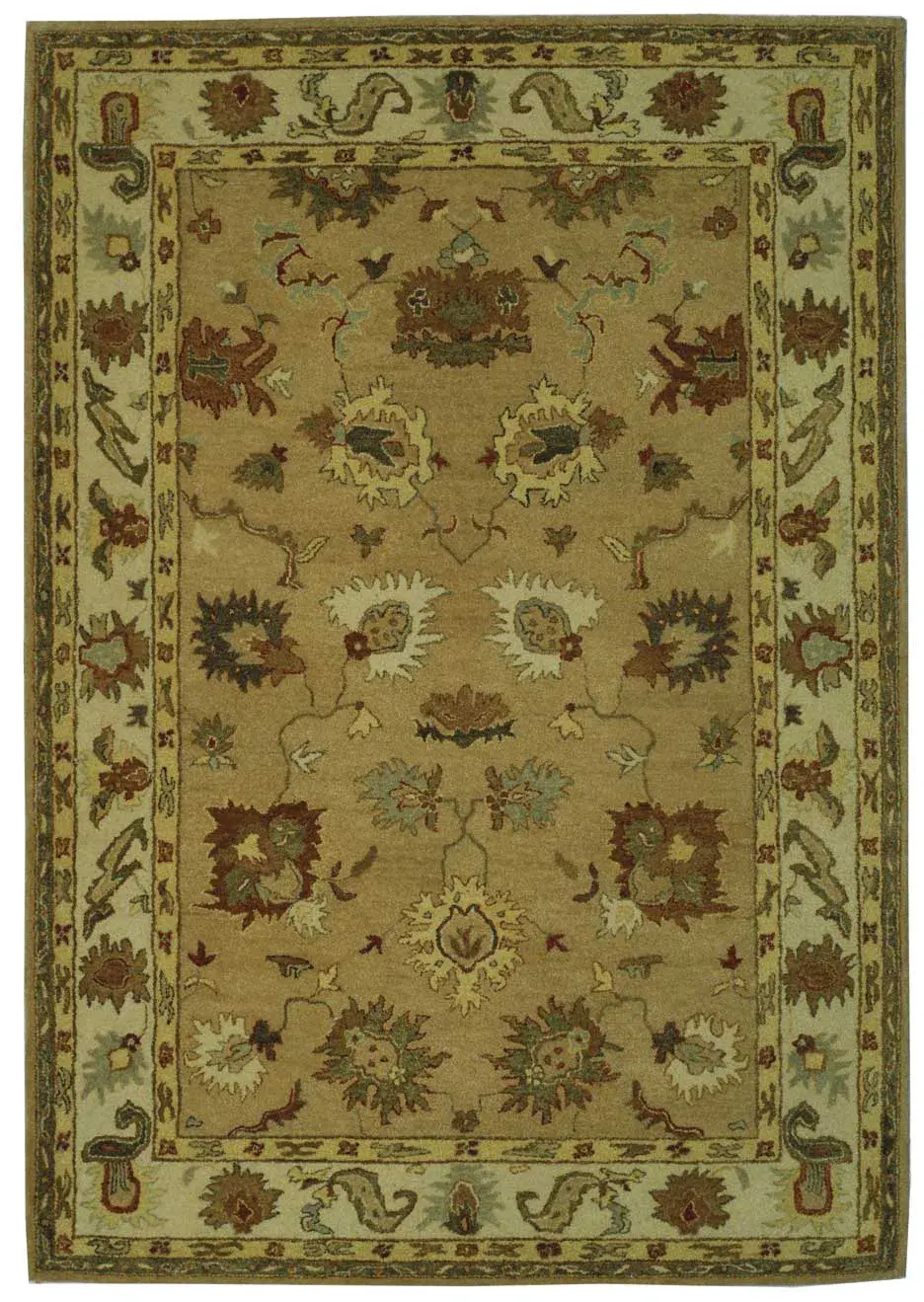 Bergama Floral Border Hand-Tufted Wool Rug
