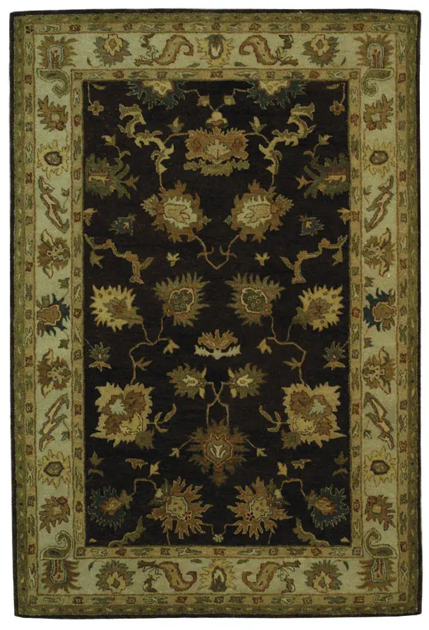 Bergama Floral Border Hand-Tufted Wool Rug
