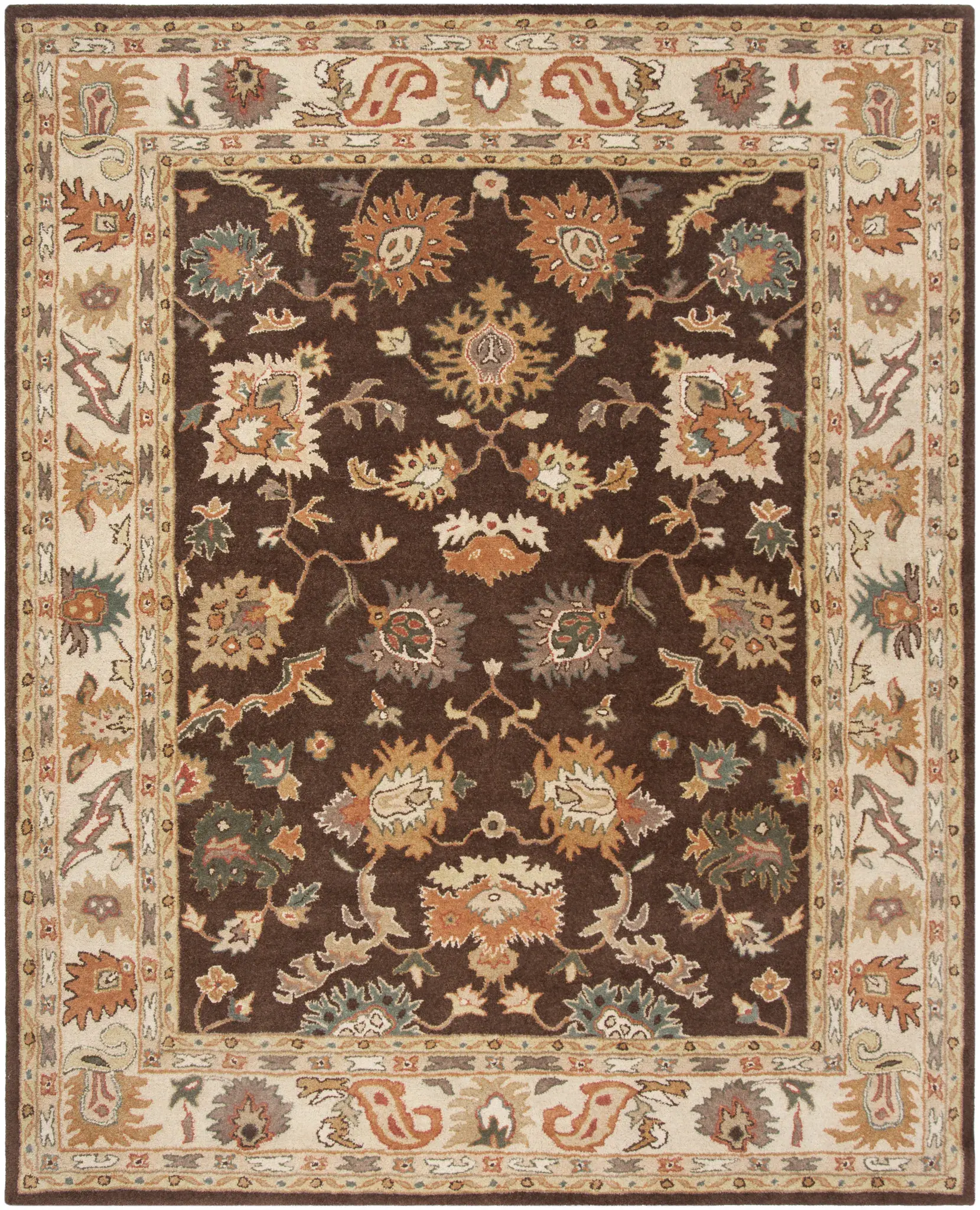 Bergama Floral Border Hand-Tufted Wool Rug