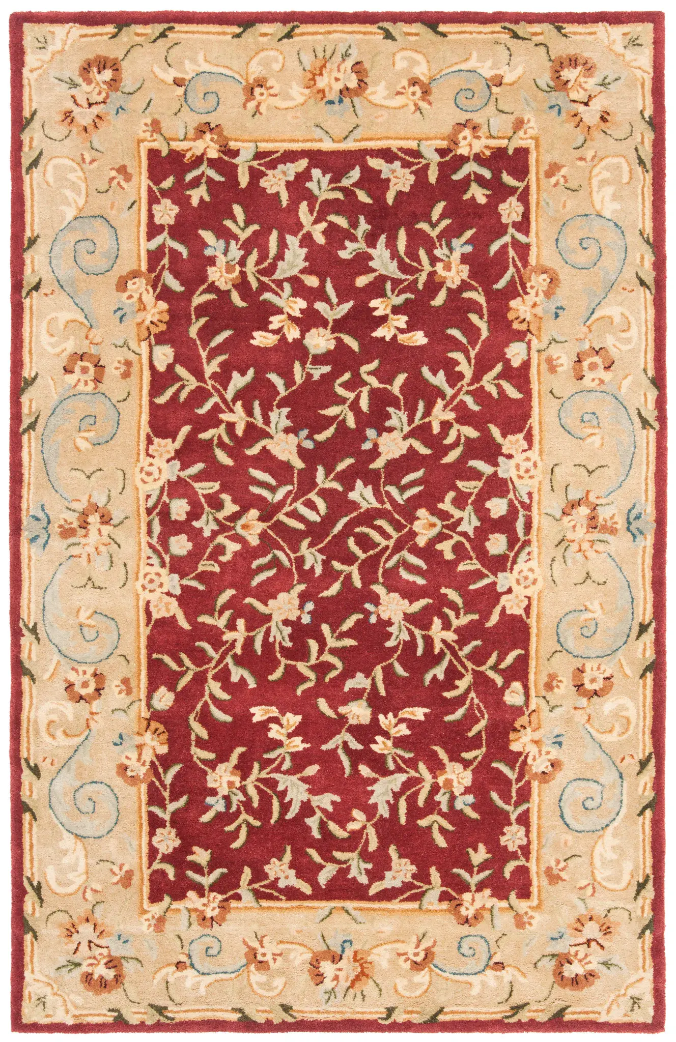 Bergama Floral Vine Bordered Hand-Tufted Wool Rug