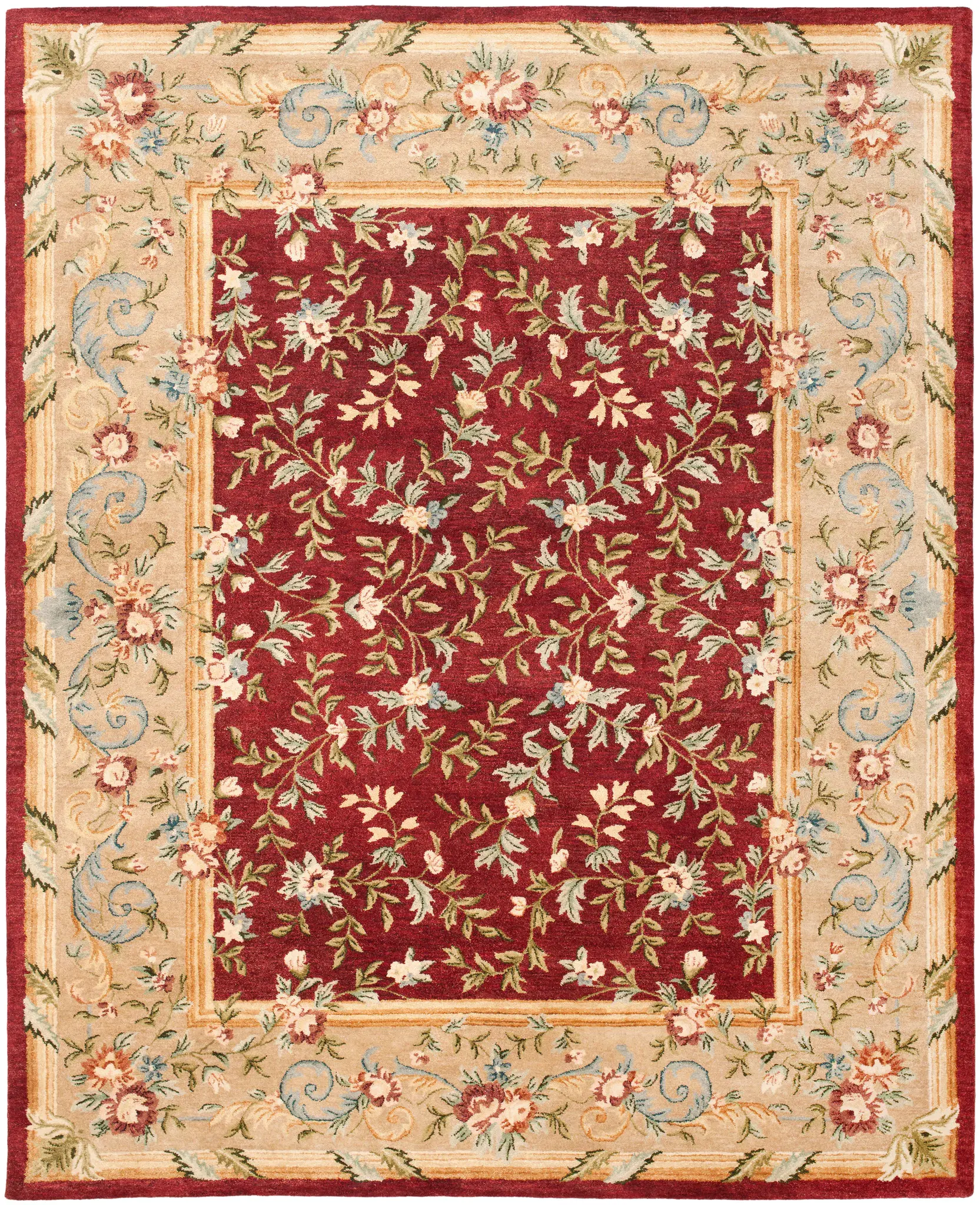 Bergama Floral Vine Bordered Hand-Tufted Wool Rug