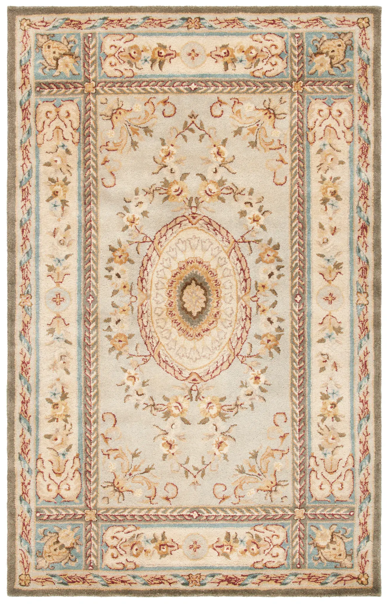 Bergama Oval Medallion Bordered Hand-Tufted Wool Rug
