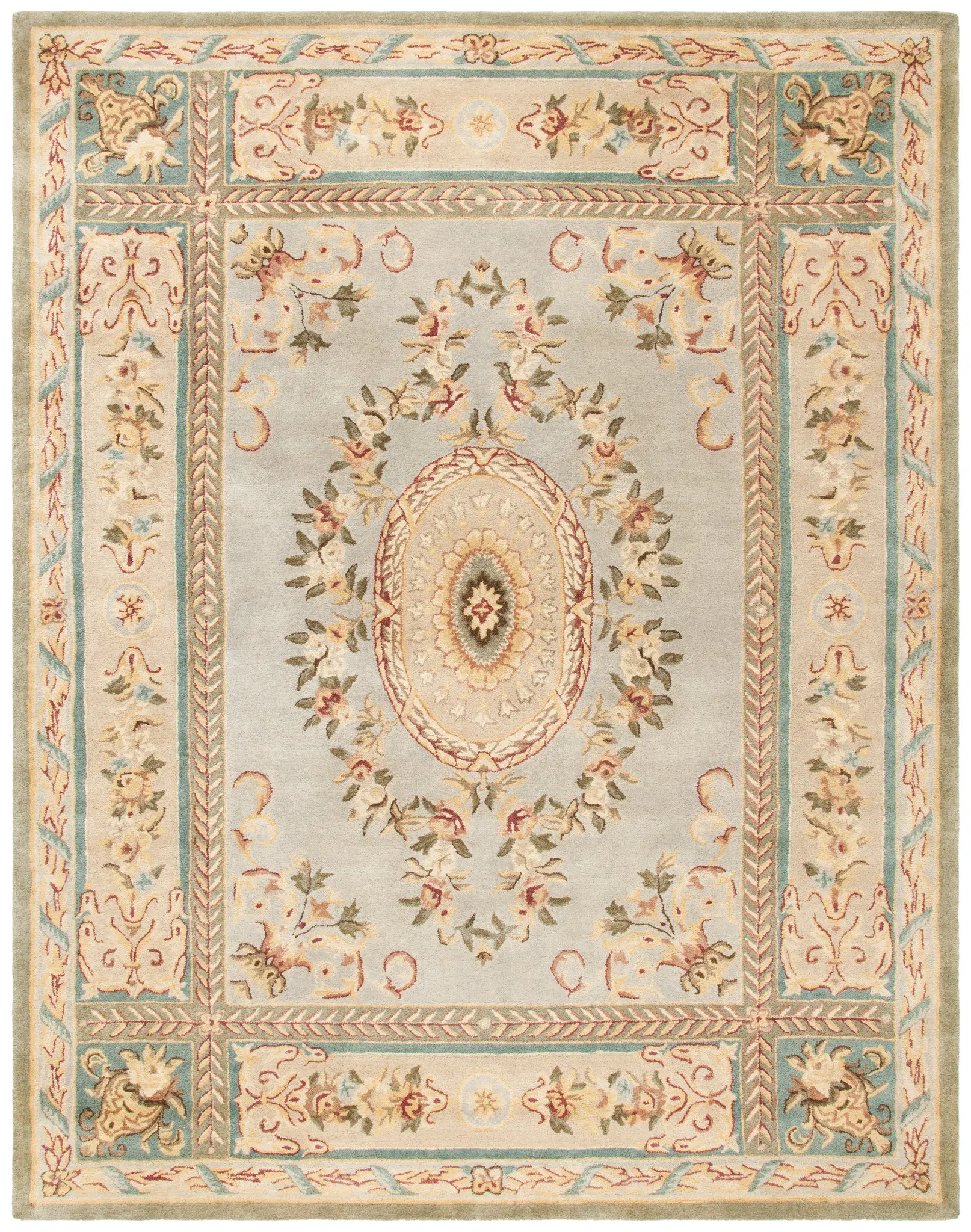 Bergama Oval Medallion Bordered Hand-Tufted Wool Rug