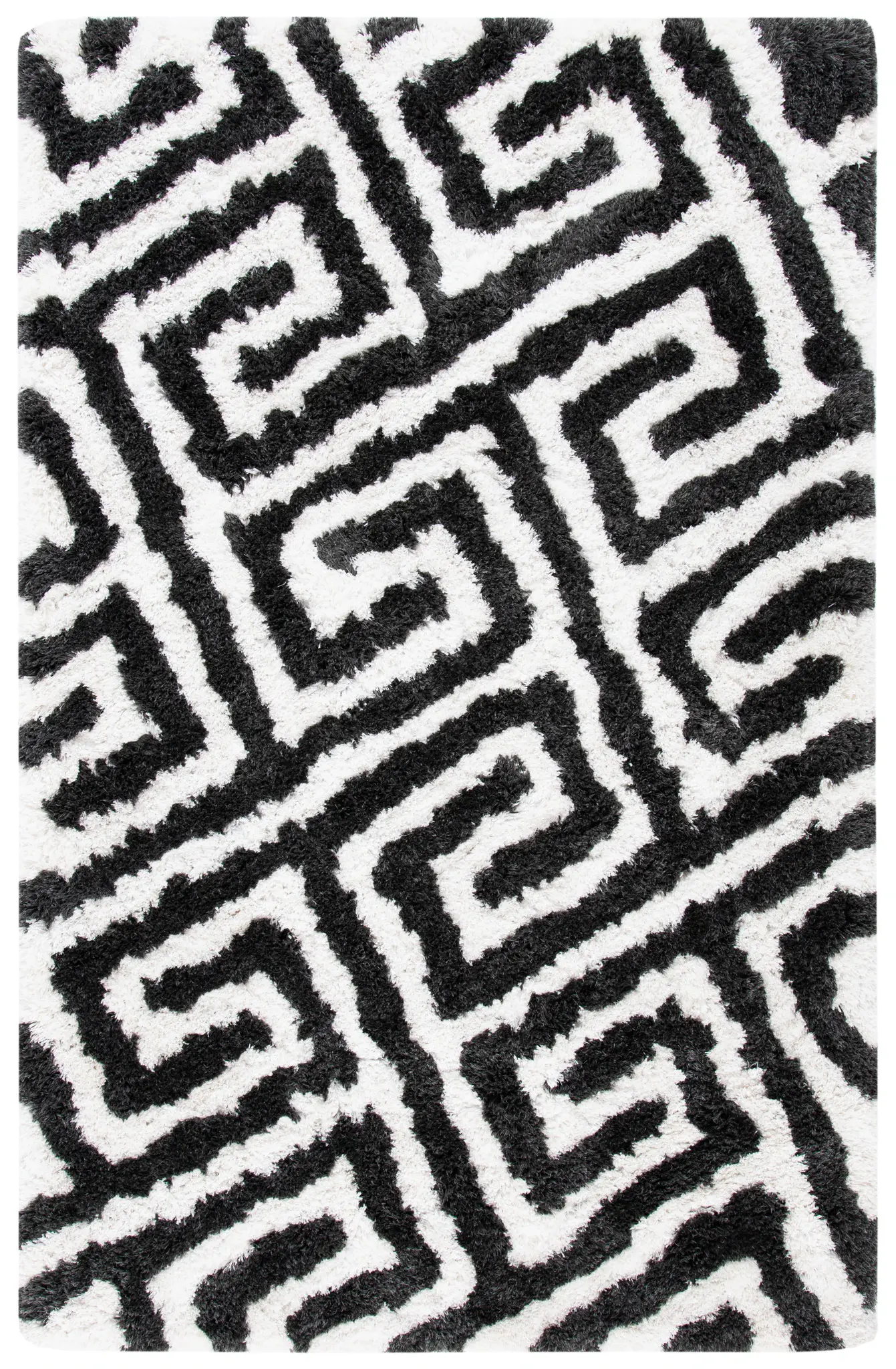 Barcelona Greek Key Hand-Tufted Shag Rug