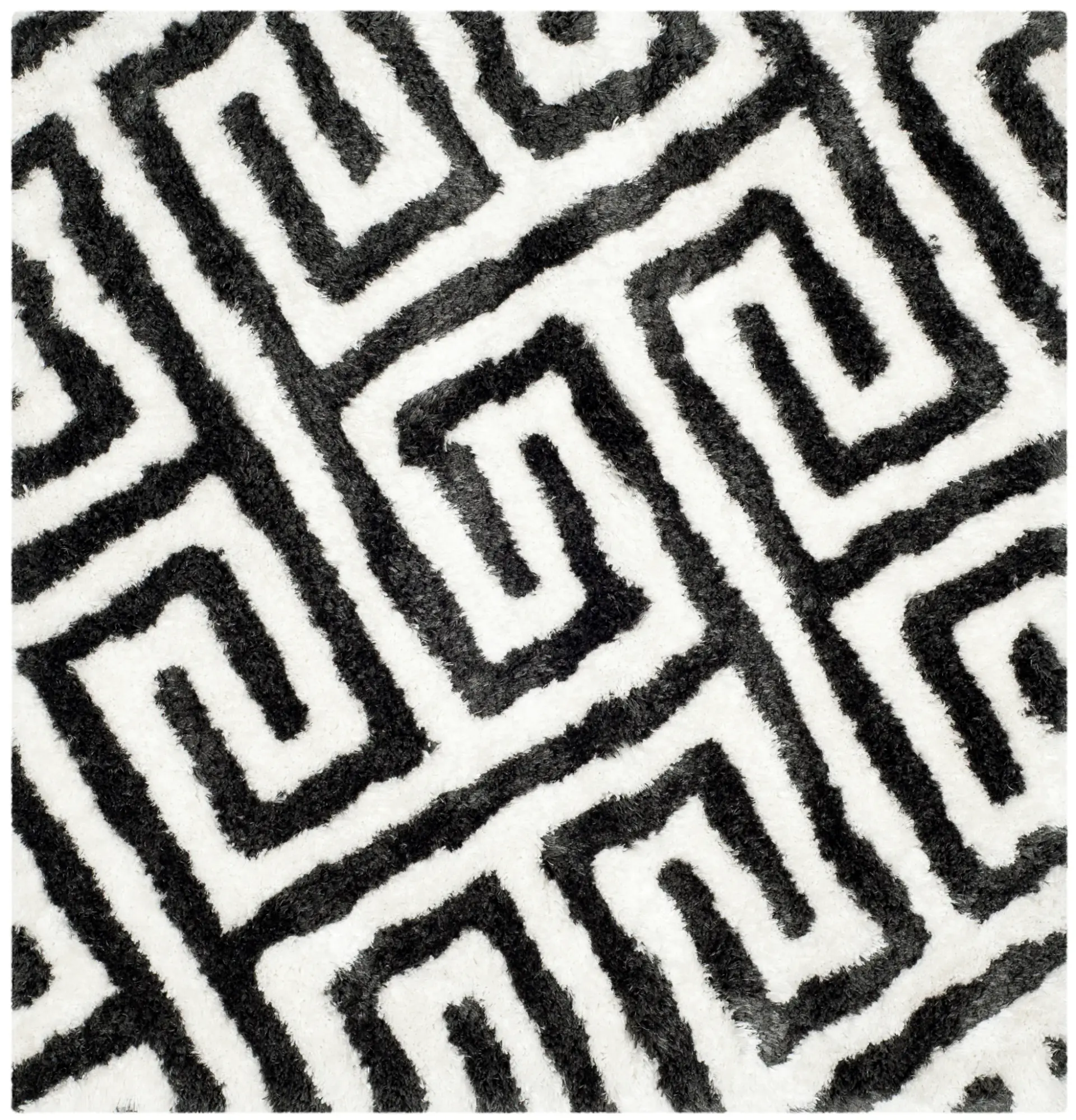 Barcelona Greek Key Hand-Tufted Shag Rug