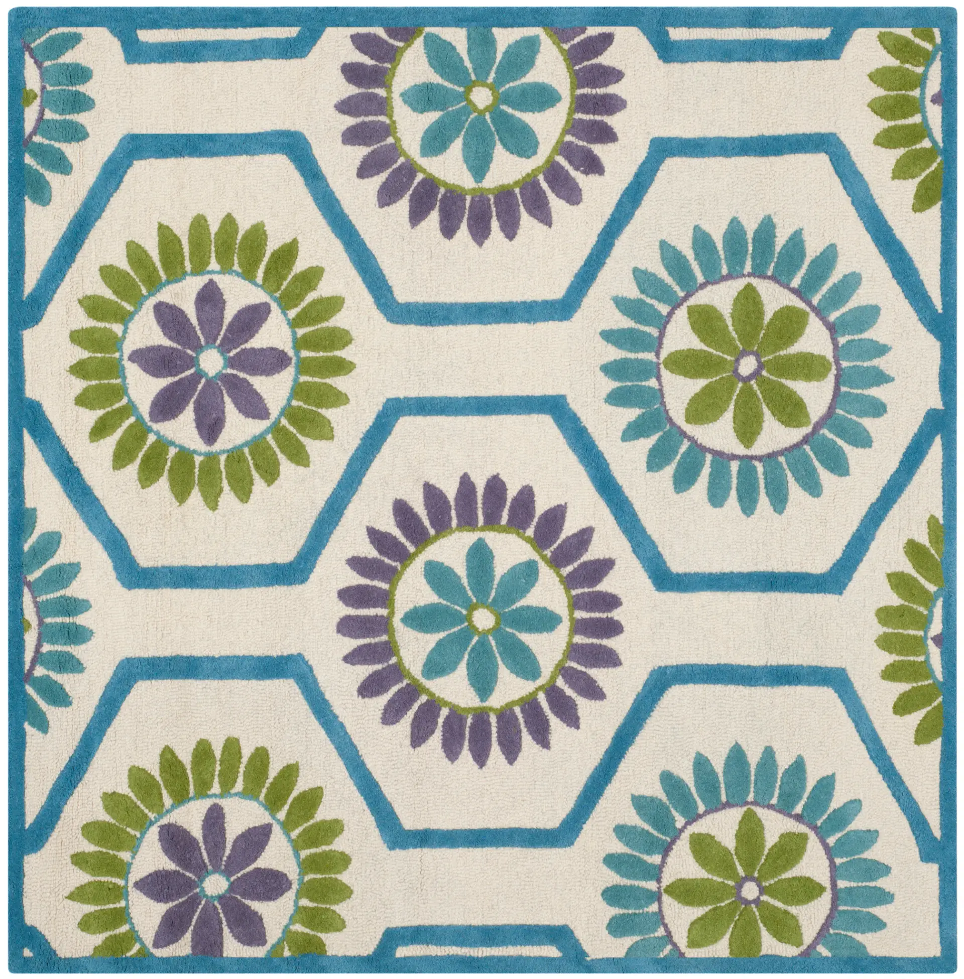 Cambridge Floral Honeycomb Hand-Tufted Wool Rug