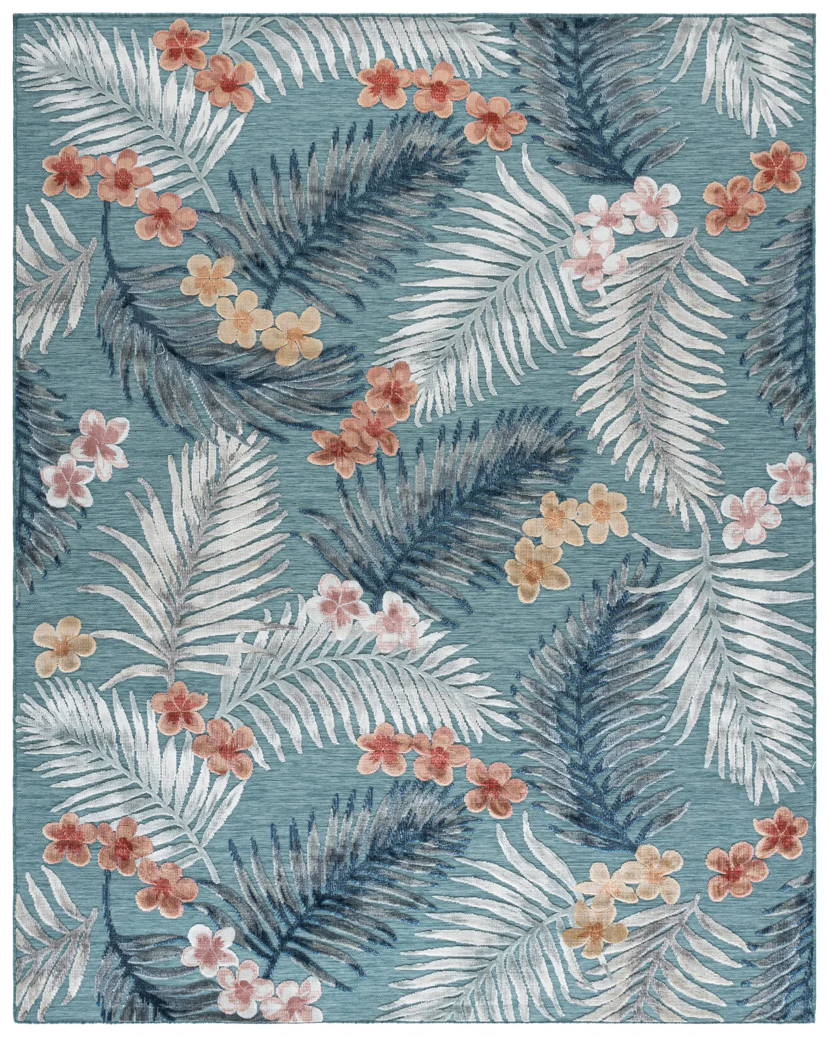 Cabana Palm Leaf And Blossom Outdoor Rug