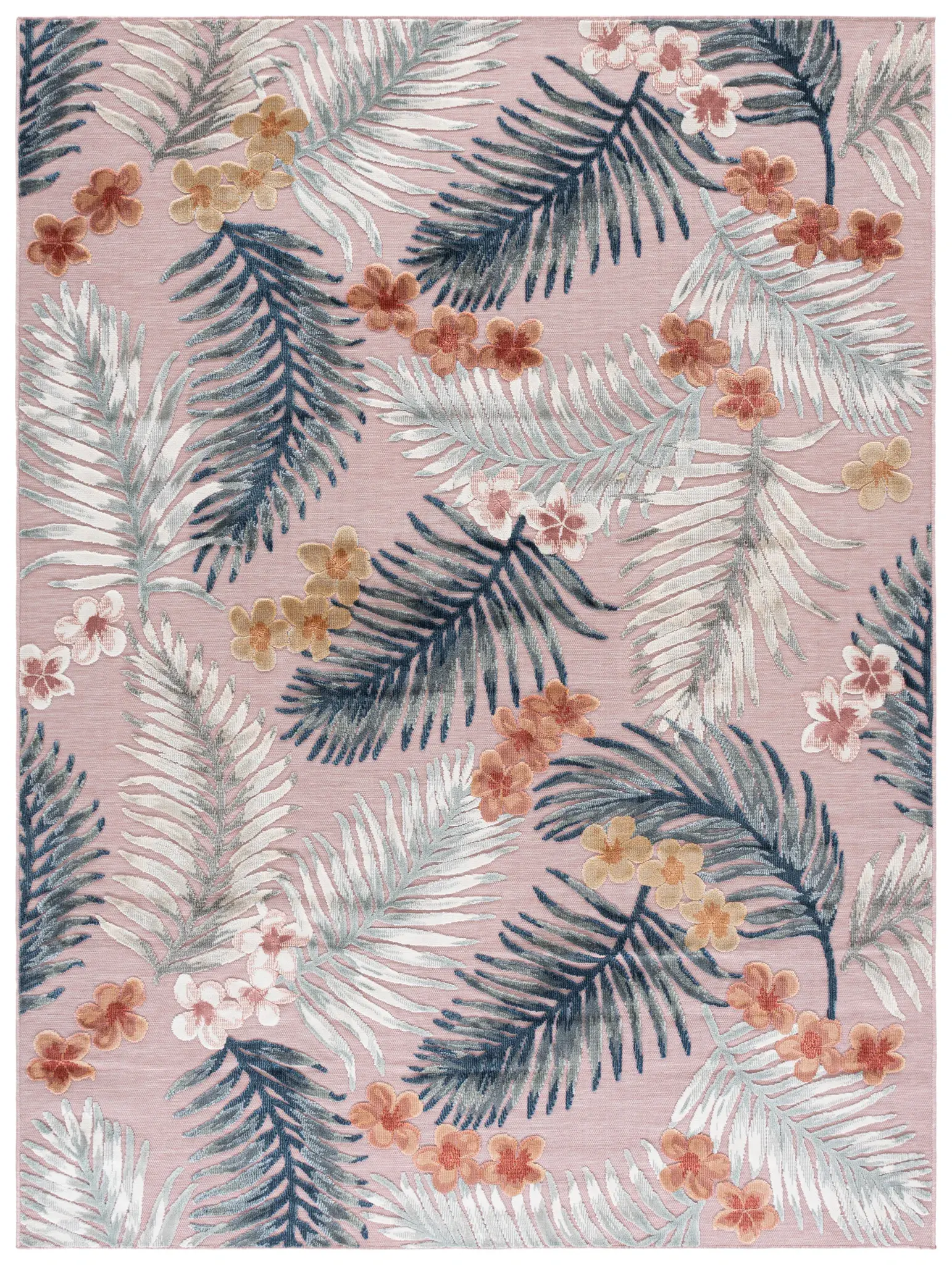 Cabana Palm Leaf And Blossom Outdoor Rug