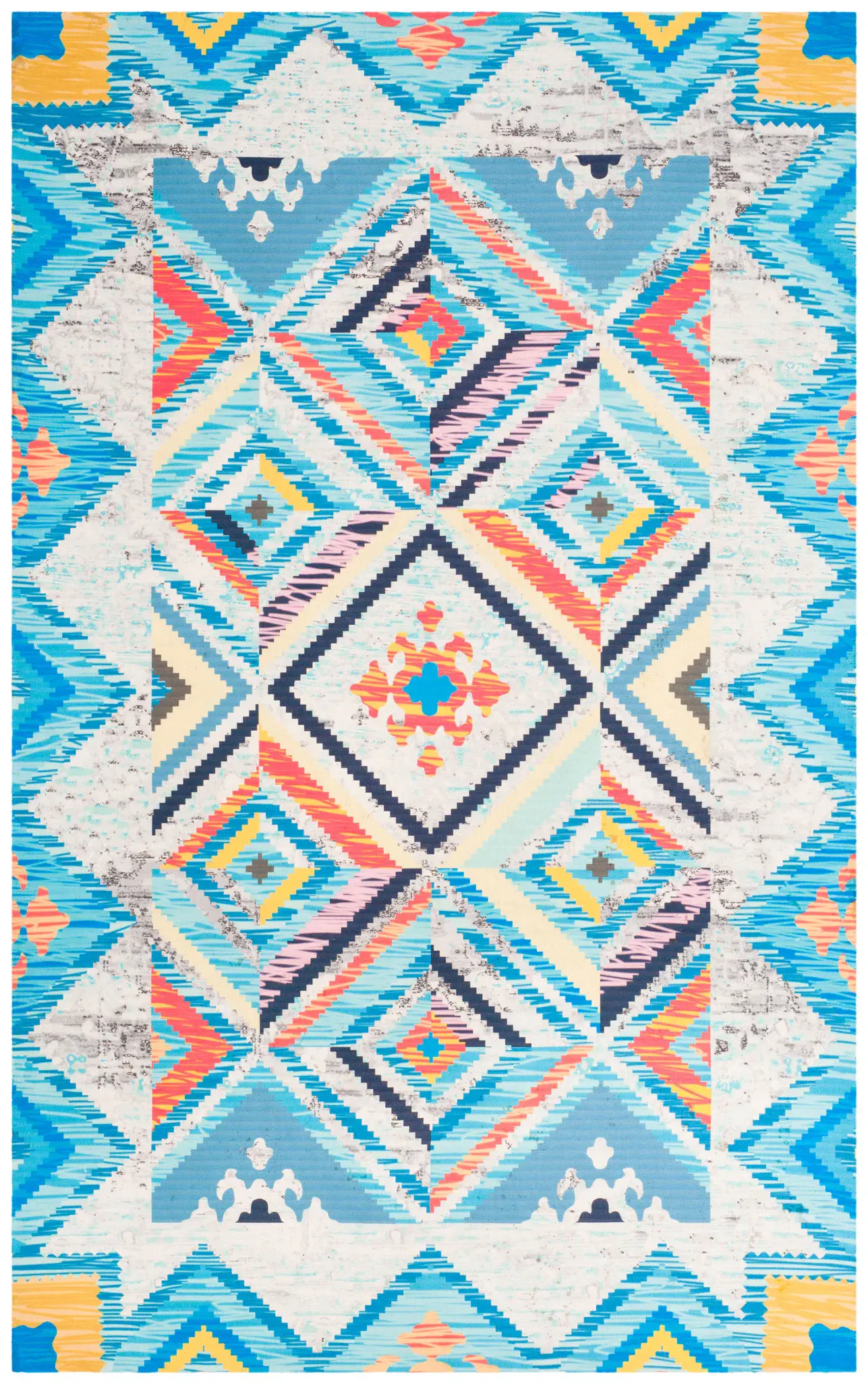 Cedar Brook Ikat Floral Bordered Hand-Loomed Rug