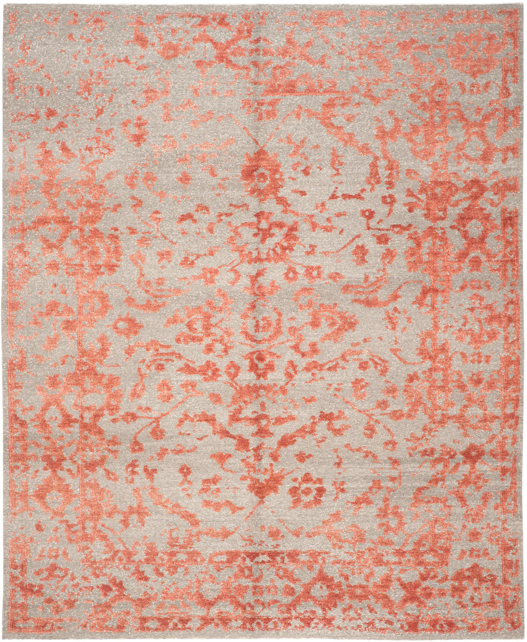 Centennial Faded Floral Border Hand-Knotted Viscose Rug