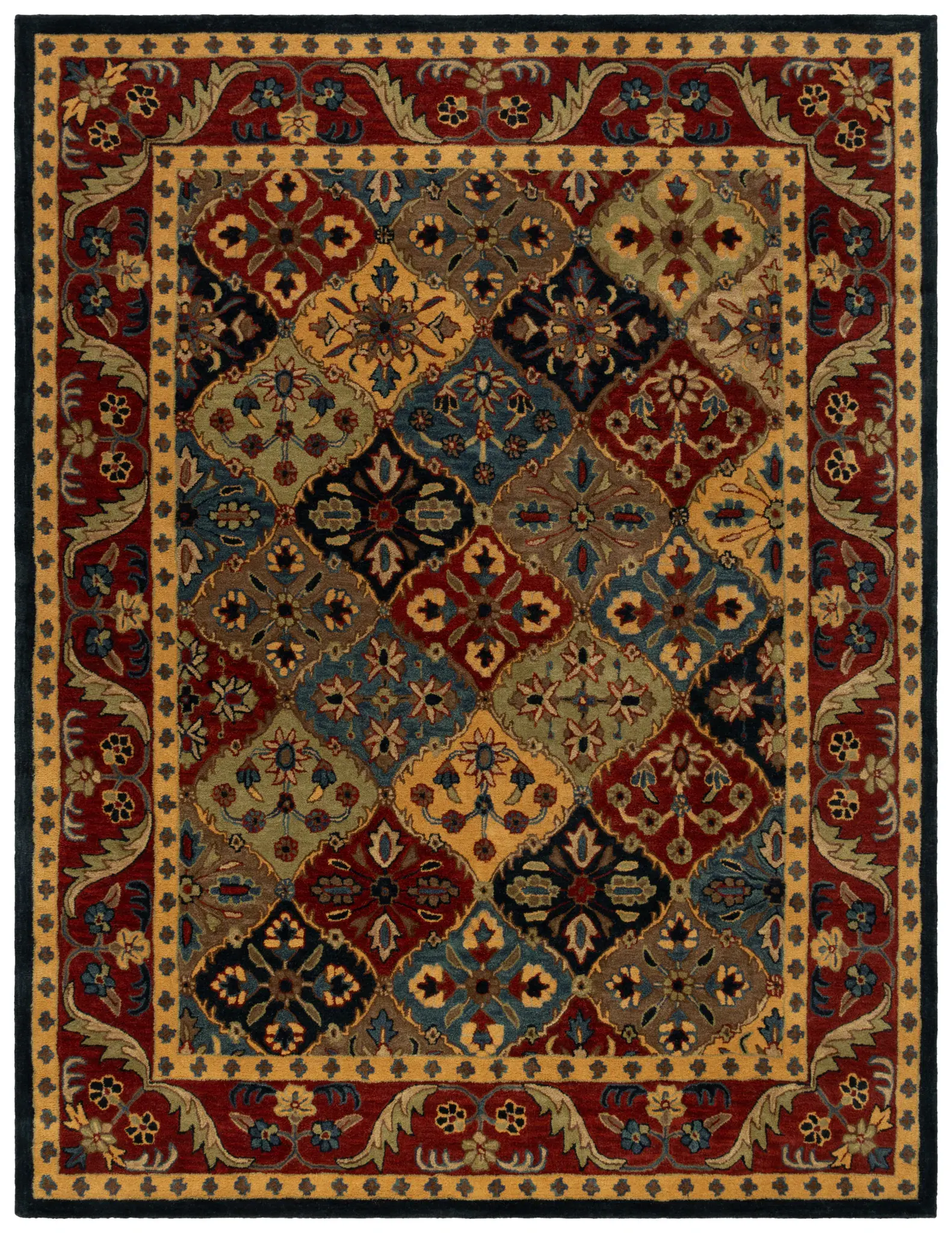 Classic Traditional Floral Tile Hand-Tufted Wool Rug