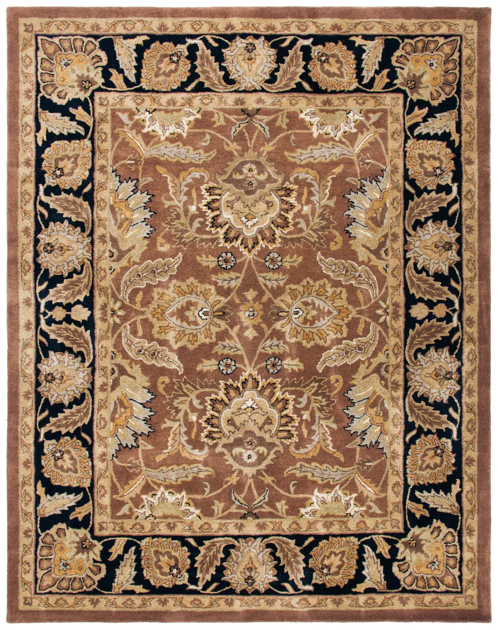 Classic Floral Bordered Hand-Tufted Wool Rug
